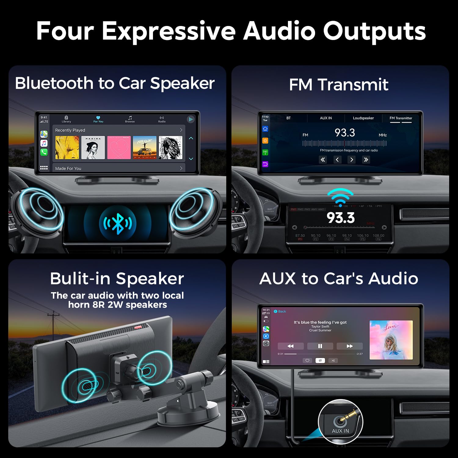 JATAZA 10.26" Wireless Apple Carplay Screen for Car, Secure Strong Bracket, Portable Apple CarPlay& Android Auto Car Stereo with GPS Navigation, Bluetooth, Mirror Link, Voice Control,Fits All Vehicles