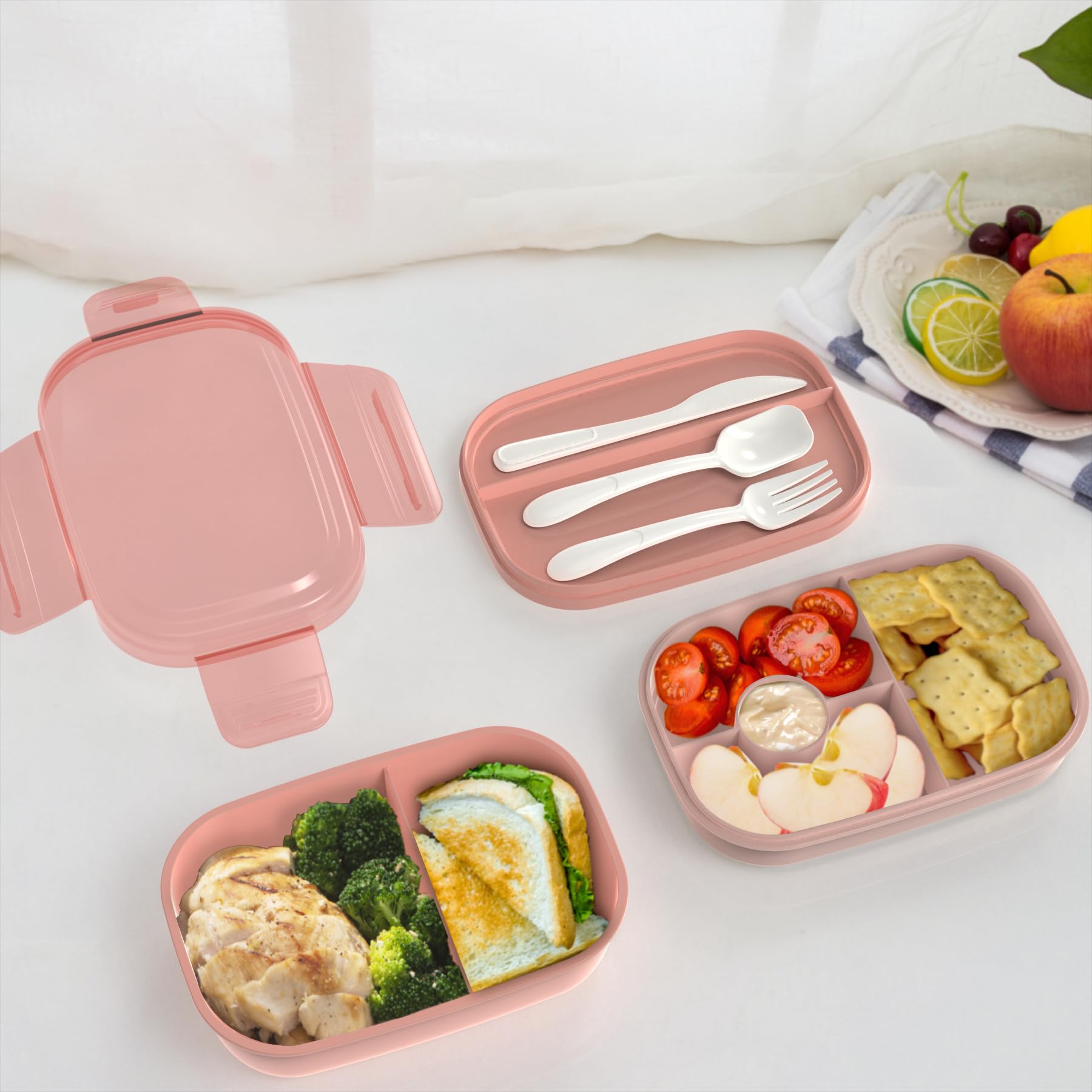 JBGOYON® Bento Lunch Box Set - 3 Stackable Containers for Adults and Kids- Includes Lunch Bag, Leak-Proof and BPA-Free - Built-in Utensil Set and Snack Bag - Dishwasher Safe(Grey Black)
