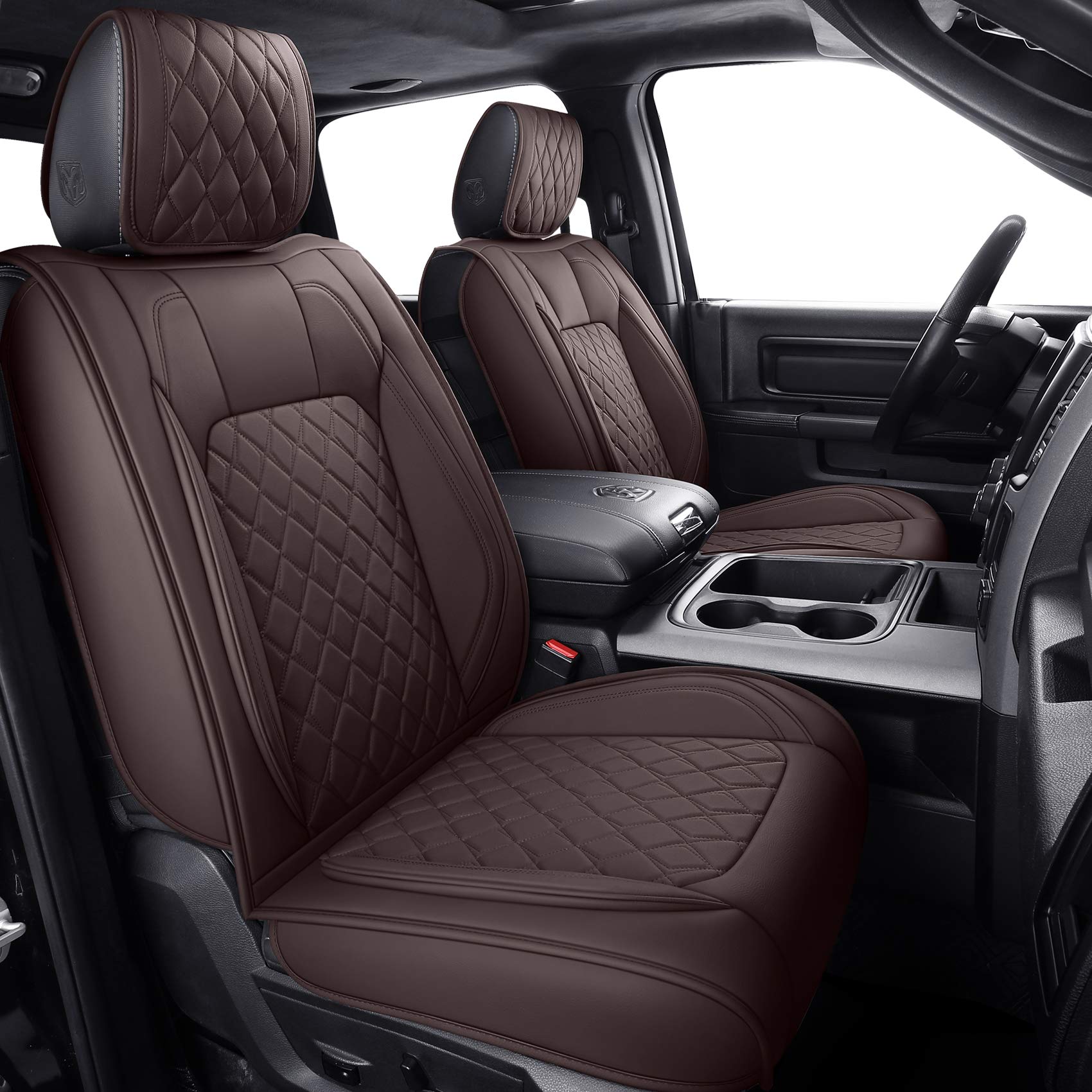Aierxuan Dodge Ram Front Seat Covers Custom Fit 2009-2026 1500/2500/3500 Truck Pickup Crew Quad Regular Cab Heavy Duty Waterproof Leather Airbag Compatible Cushions(2 PCS Front/Black)