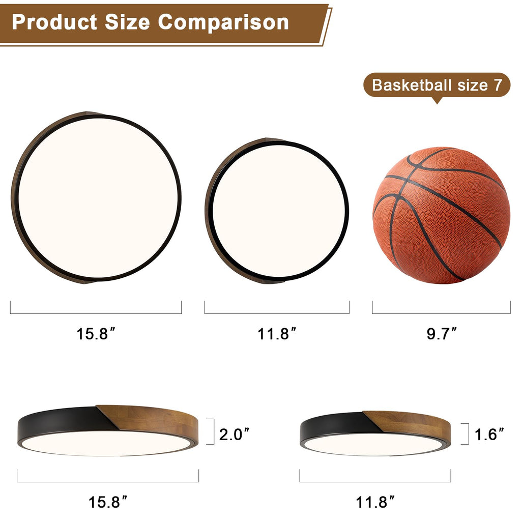 Modern LED Ceiling Light, Minimalist Wood Dimmable Flush Mount Ceiling Light Fixture, Round 5CCT Lighting Lamp with Acrylic Lampshade for Bedroom Hallway Kitchen Laundry, Black 11.8"