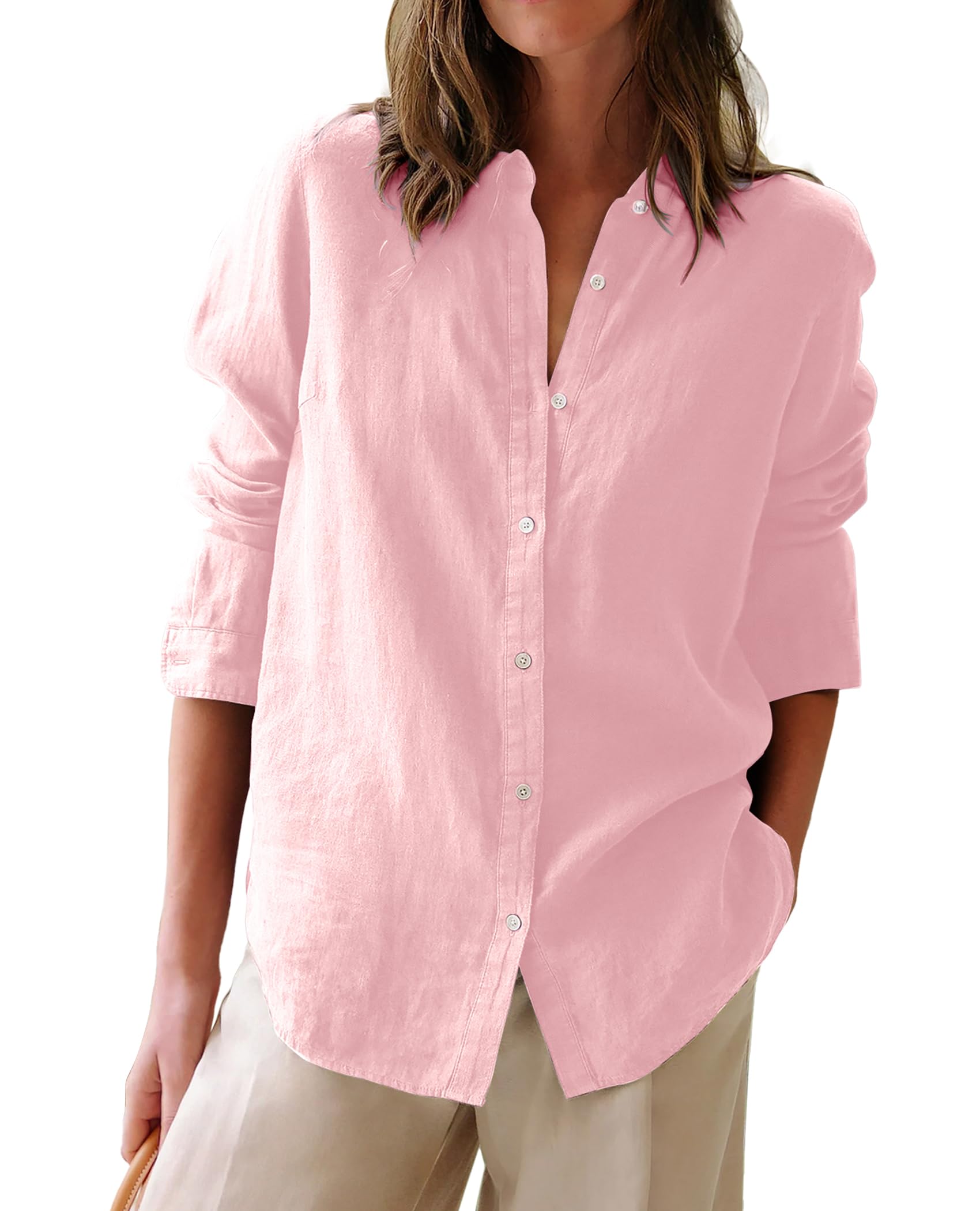 Button Down Shirts for Women Cotton Oxford Shirts Long Sleeve Dress Shirts Collared Blouses Work Casual Solid Tunic Tops