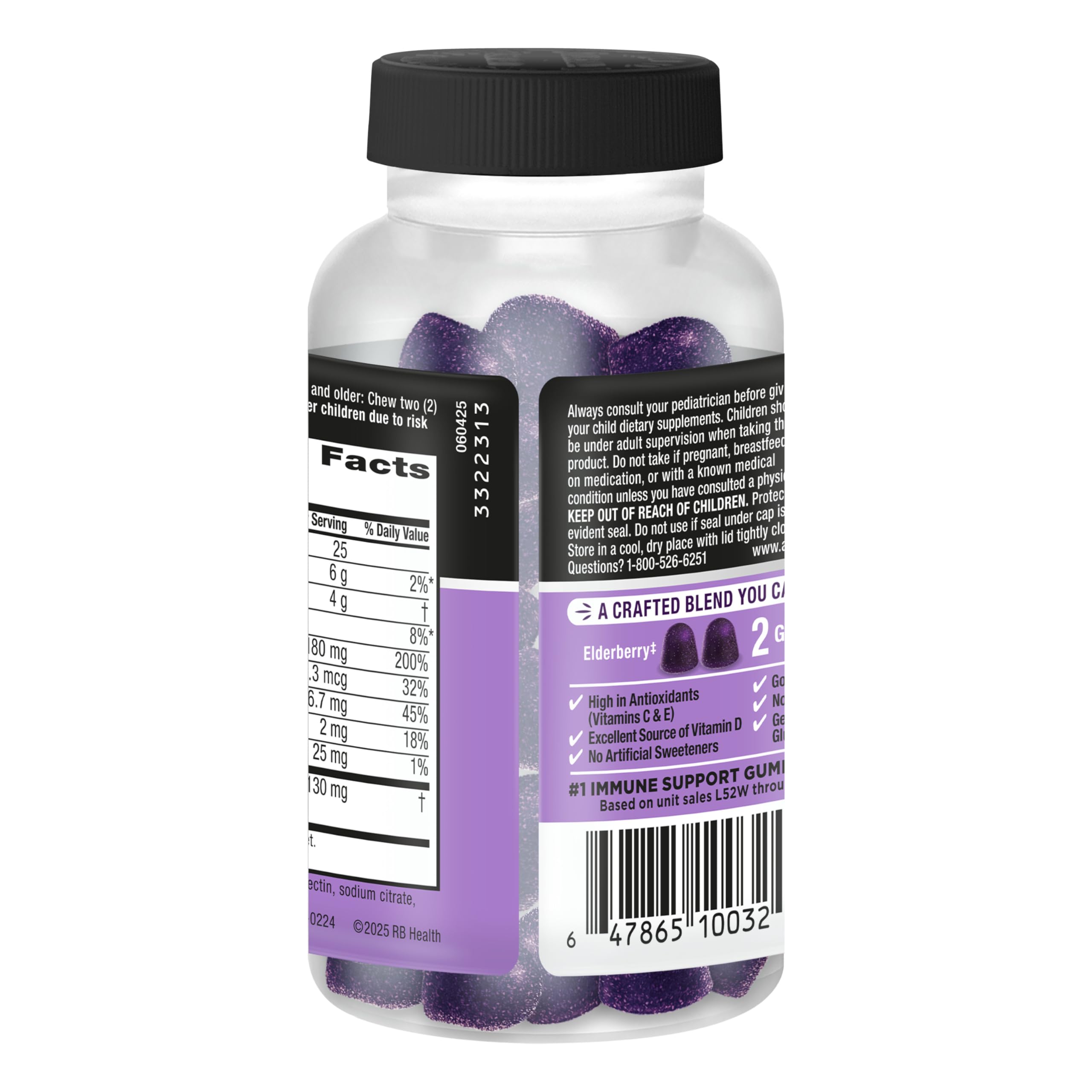 Airborne Elderberry + Zinc & Vitamin C Gummies For Adults, Immune Support Vitamin D & Zinc Gummies With Powerful Antioxidant Vitamins C D & E - 50 Gummies, Elderberry Flavor