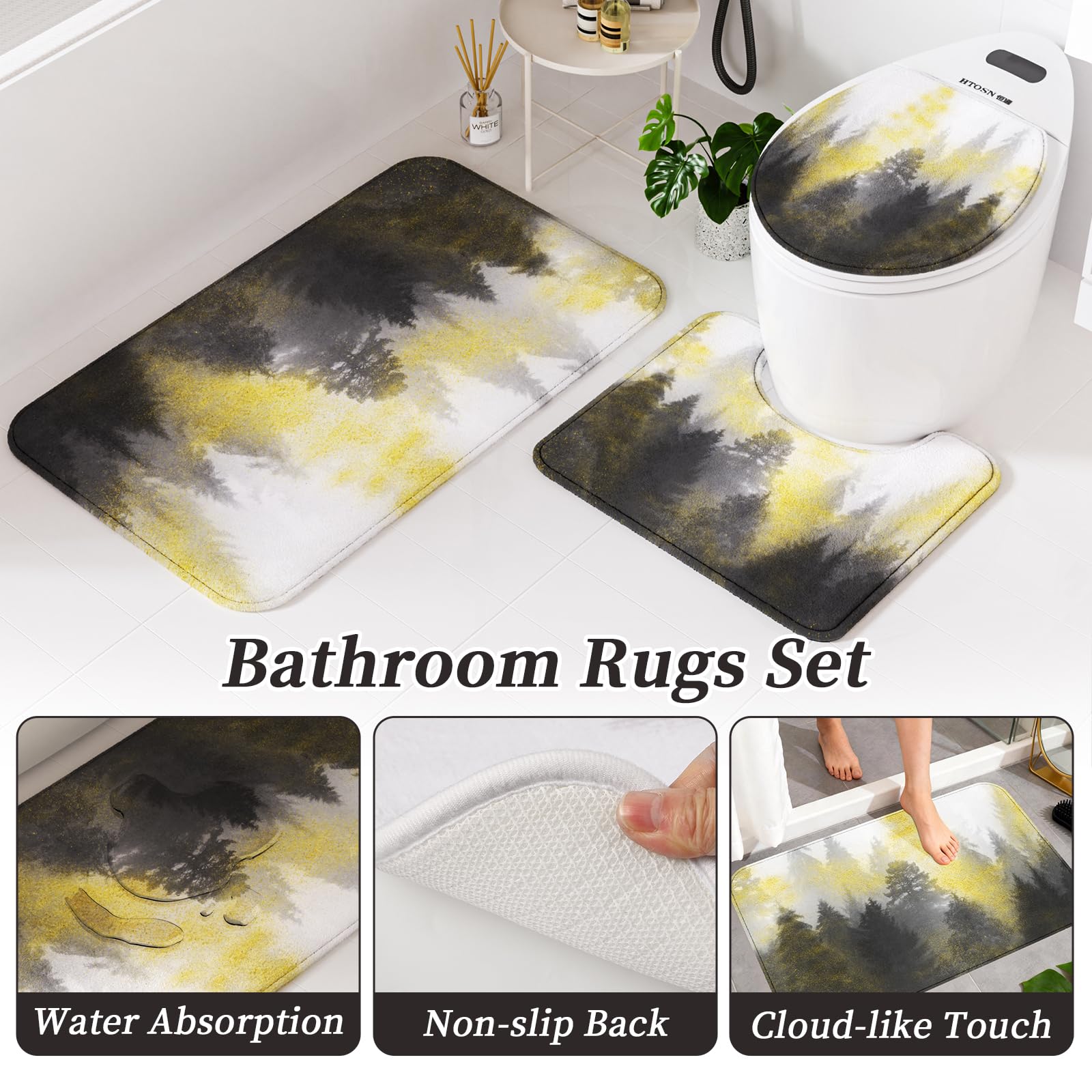 XLHOMO 24 PCS Black Bathroom Accessories Set with Shower Curtain and Rugs, Bathroom Decor Set with Trash Can, Toilet Brush, Soap Dispenser, Toothbrush Holder, Tumbler, Soap Dish and Jars
