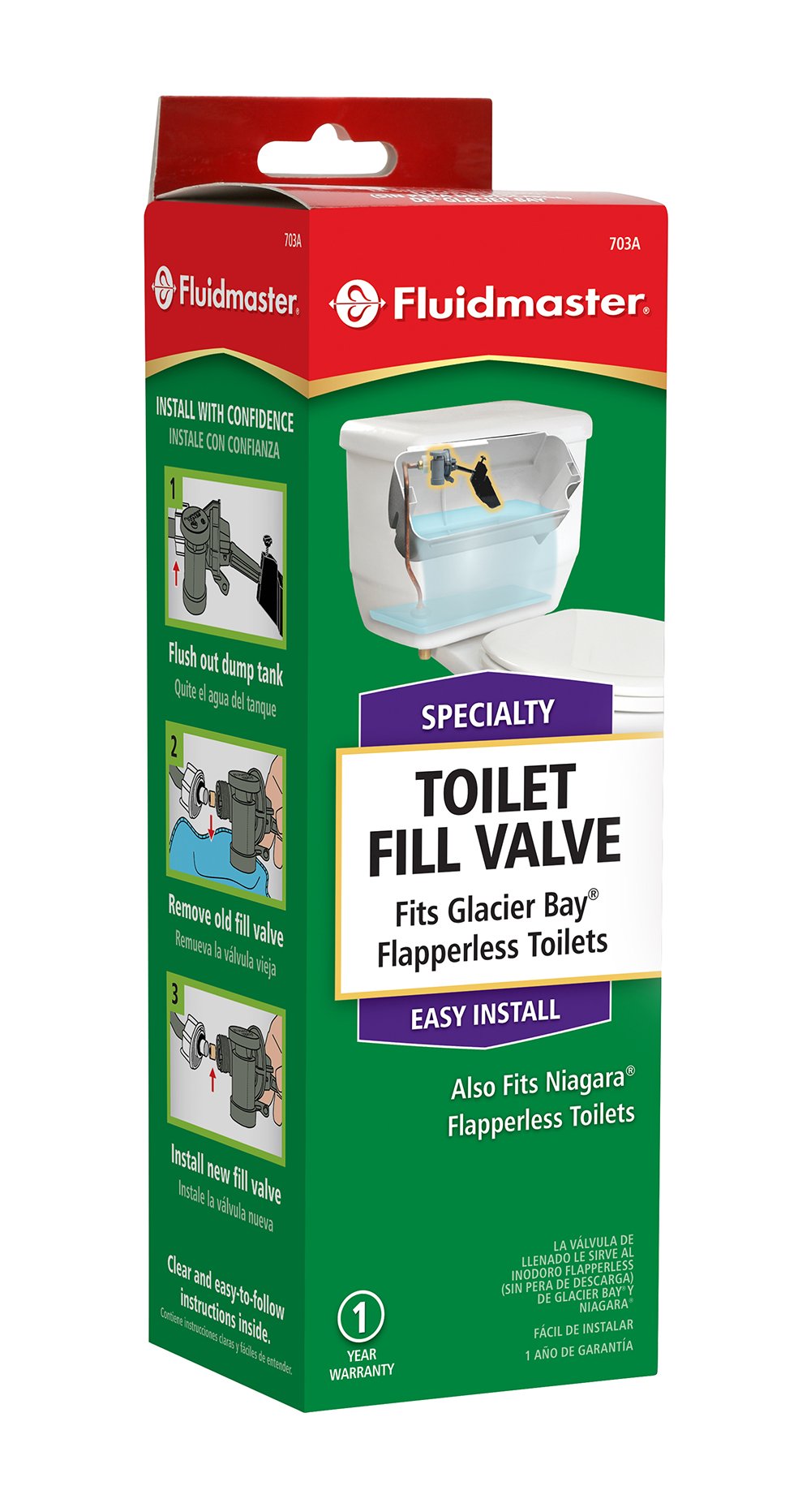 Fluidmaster 703AP4 Specialty Toilet Fill Valve for Glacier Bay and Niagara Conservation Flapperless Toilets