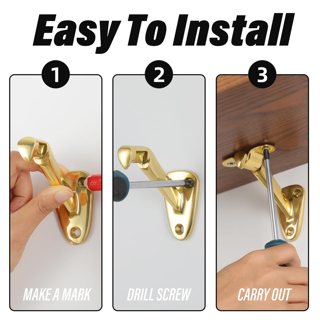 HOME MASTER HARDWARE Heavy Duty Handrail Stair Brackets Brass Staircase Hand Rail Bracket, Gold Finish, 1Pcs