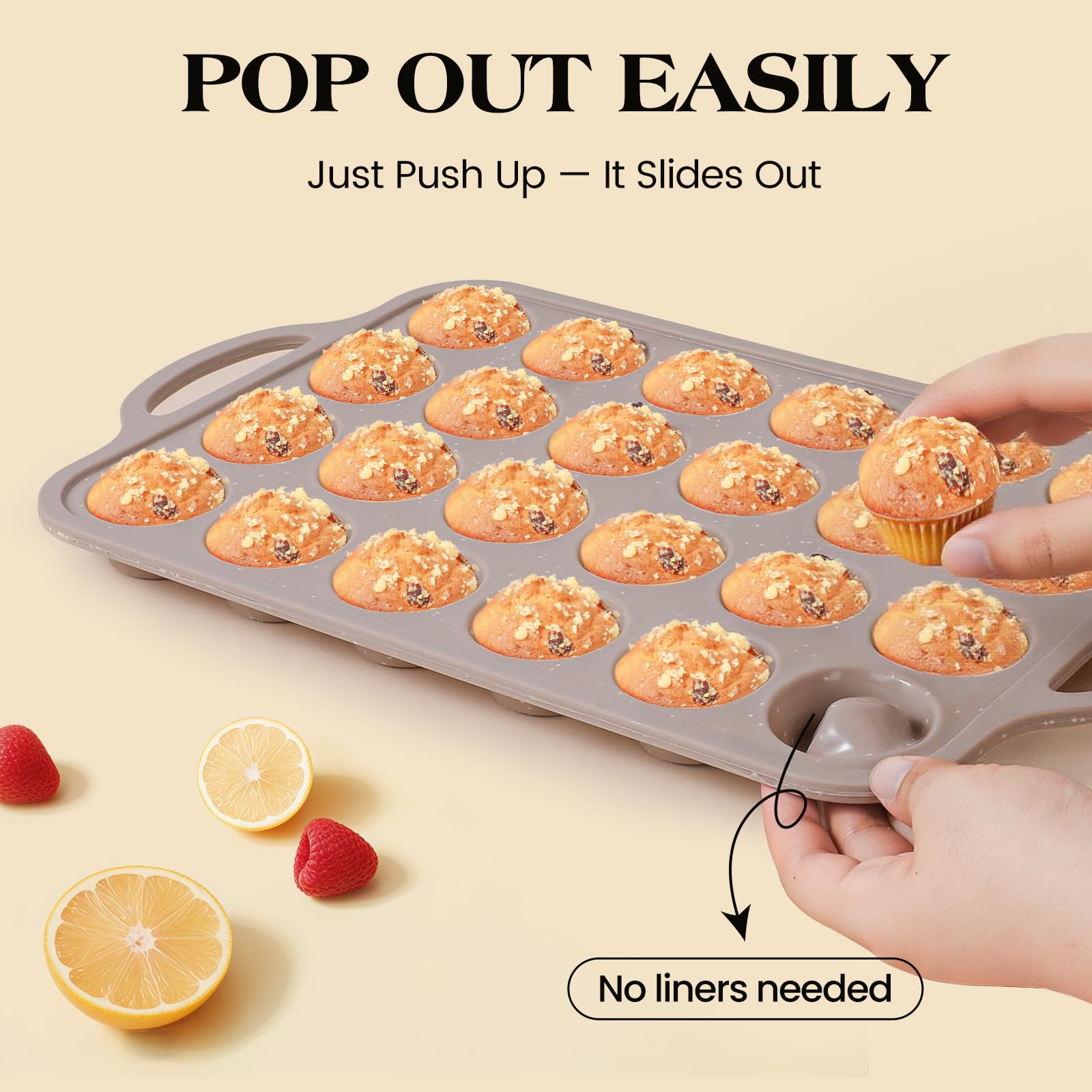 Vinino Silicone Muffin Pans for Baking with Metal Reinforced Frame, 12 Cups Regular Size Nonstick Brown Silicone Cupcake Pan, BPA Free Oven Dishwasher Safe Baking Mold for Muffins Cupcakes