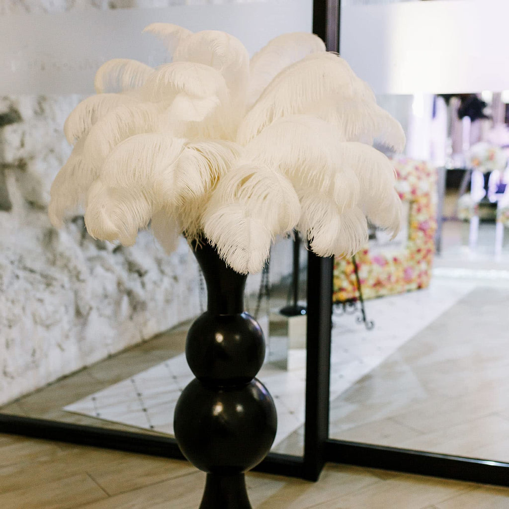 Retrowavy 50 Pcs 14-16 Inches Large Natural Ostrich Feathers Bulk for Centerpieces for Wedding Party Centerpieces Home Decoration Flower Arrangement (Black)