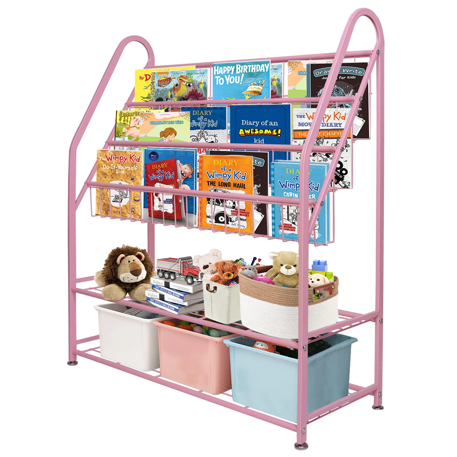 aboxoo Metal Kids Bookshelf Black Large Freestanding for Children Room 32 in Toy Organizer Large Stable Bookcase Bookstore Library Book Unit Storage Kids Bed Living Room