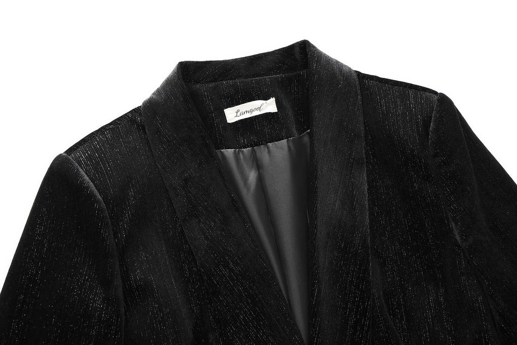 Lamgool Women Pantsuit Dressy Silver Thread Velvet 2 Piece Suit Set Blazer and Flared Pants