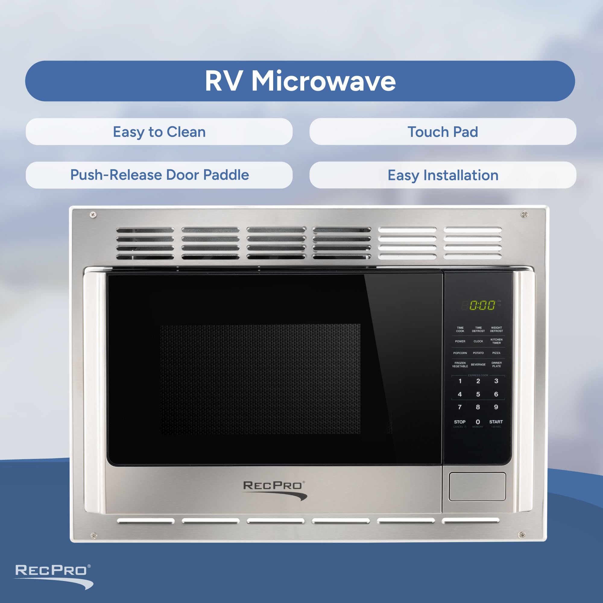 RecPro RV Microwave with Trim Kit | 1.0 Cu. Ft. | 900W | Direct replacement for Greystone and High Pointe (Black)