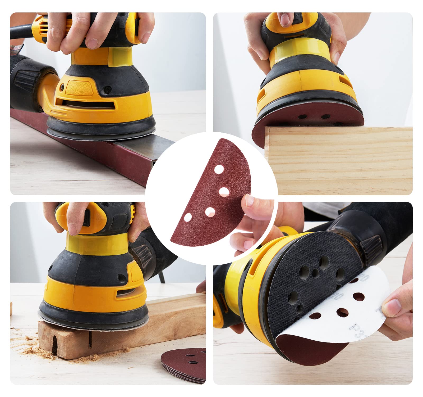 S SATC 72 PCS 5 Inch 8 Hole Hook and Loop Adhesive Sanding Discs Sandpaper for Random Orbital Sander 40 60 80 120 180 240 320 Grits
