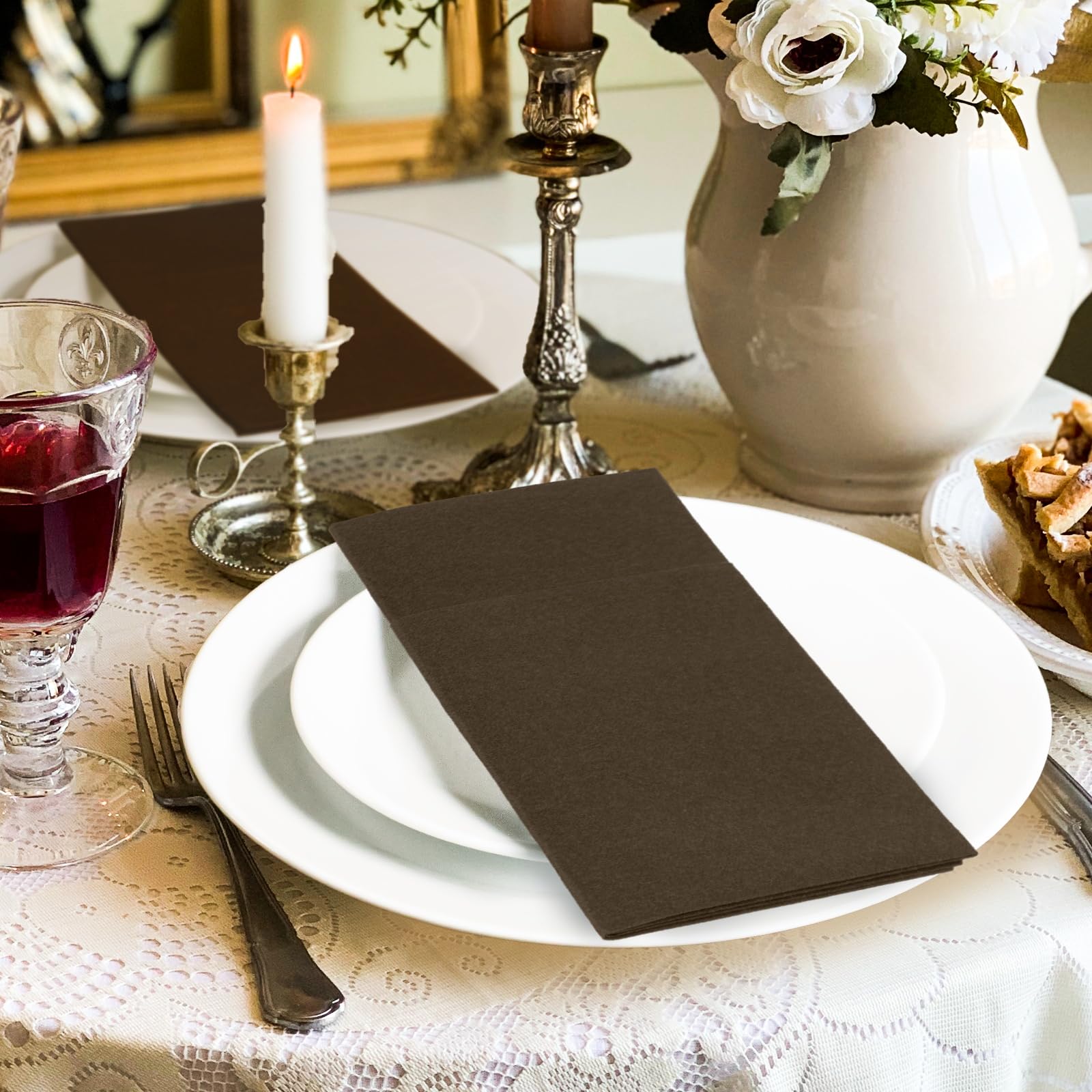 KAMMAK Black Napkins Disposable with Pocket Wedding Decorative Dinner Paper Napkins 100 Pack Linen Feel Prefolded Guest Hand Towels for Party Decoration, Cocktail Reception, Hotel (16.5 x 16.5 inch)