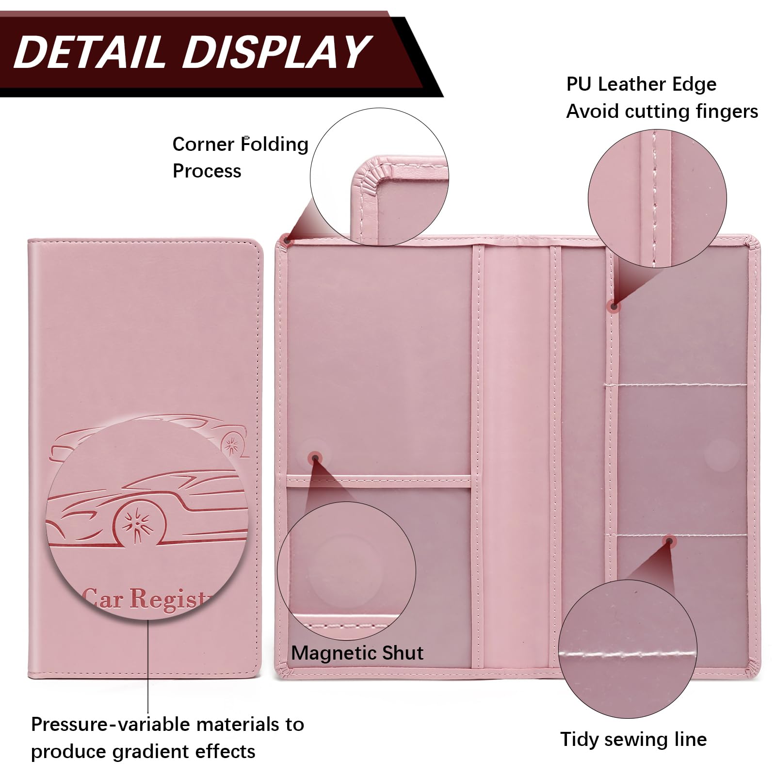 Car Registration and Insurance Card Holder for Women Men, Black Glove Box Paperwork Organizer with Magnetic Buckle for Easy Access and Protect Documents and Various Cards in Vehicle