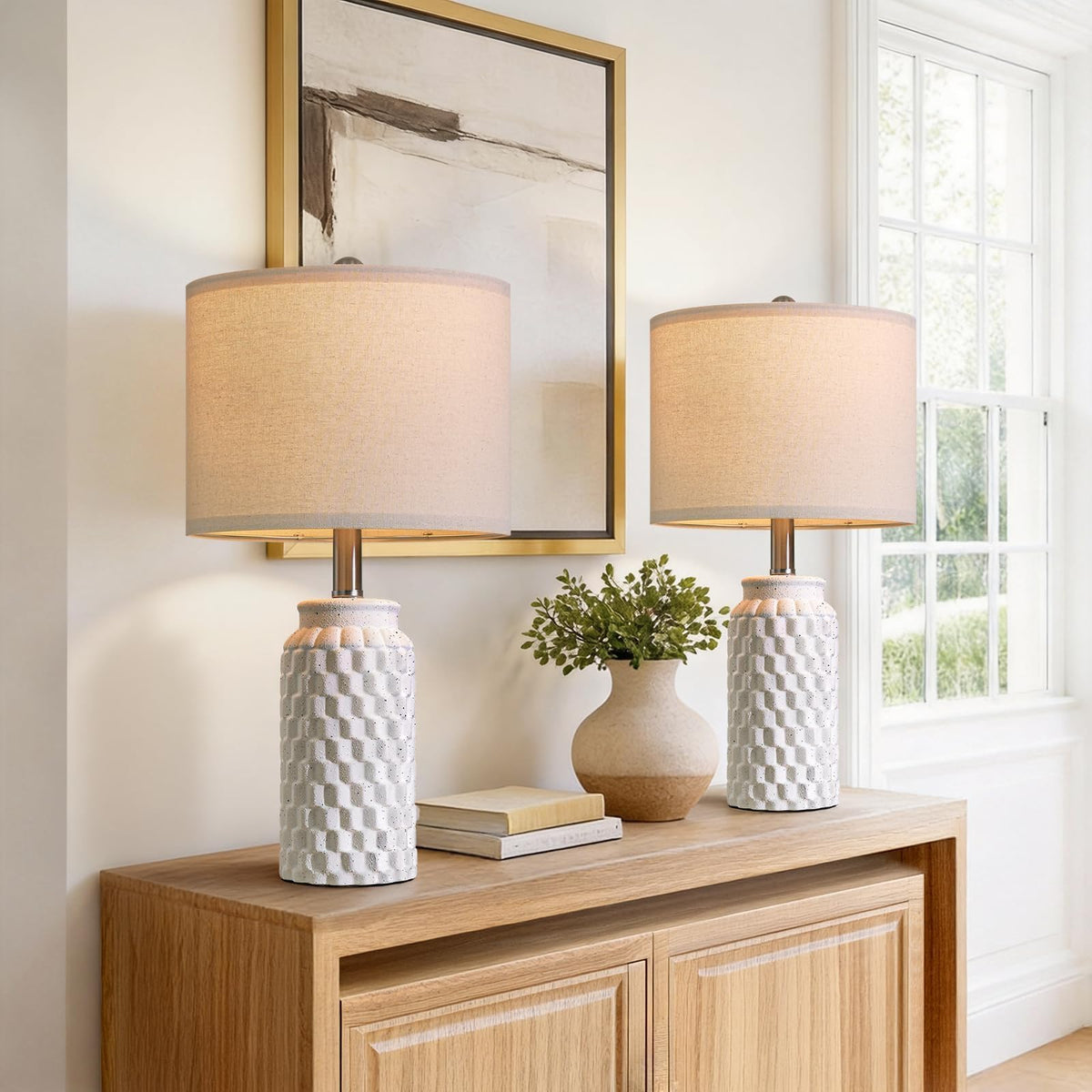 USumkky 20.5" Gold Modern Ceramic Bedside Lamp Set of 2 for Bedroom Decor Farmhouse Table Lamp for Living Room Office Dorm