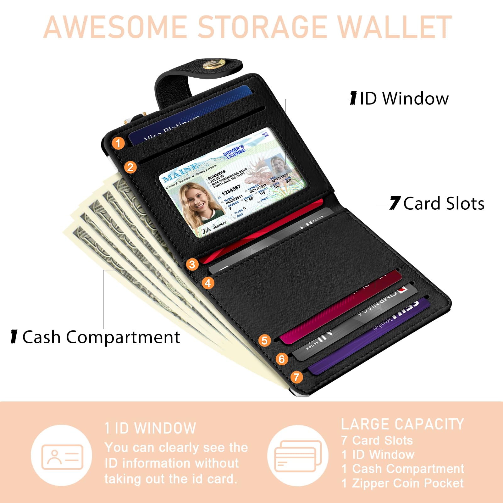 Jogjam Small Ladies Wallet, Rfid Slim Thin Compact Credit Card Women Wallet, PU Leather Bifold Cash Wallet, Zipper Coin Pocket & ID Window, Female Gifts Beige and Brown