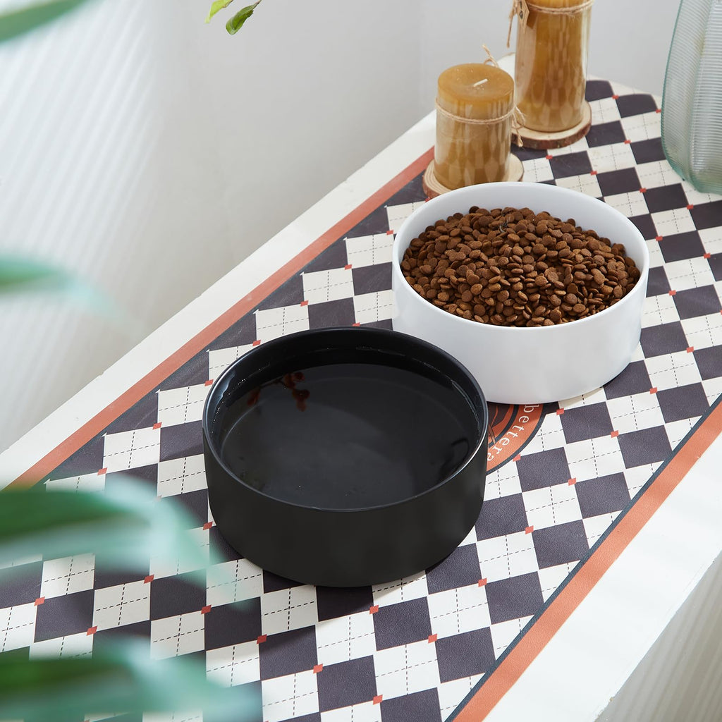 6'' Ceramic Raised Dog Bowl - 30Oz Dog Food & Water Bowl with Elevated Non-Slip Bamboo Stand, Dishwasher & Microwave Safe, Anti Vomiting Heavy Duty Pet Bowl for Small and Medium Dogs, Black