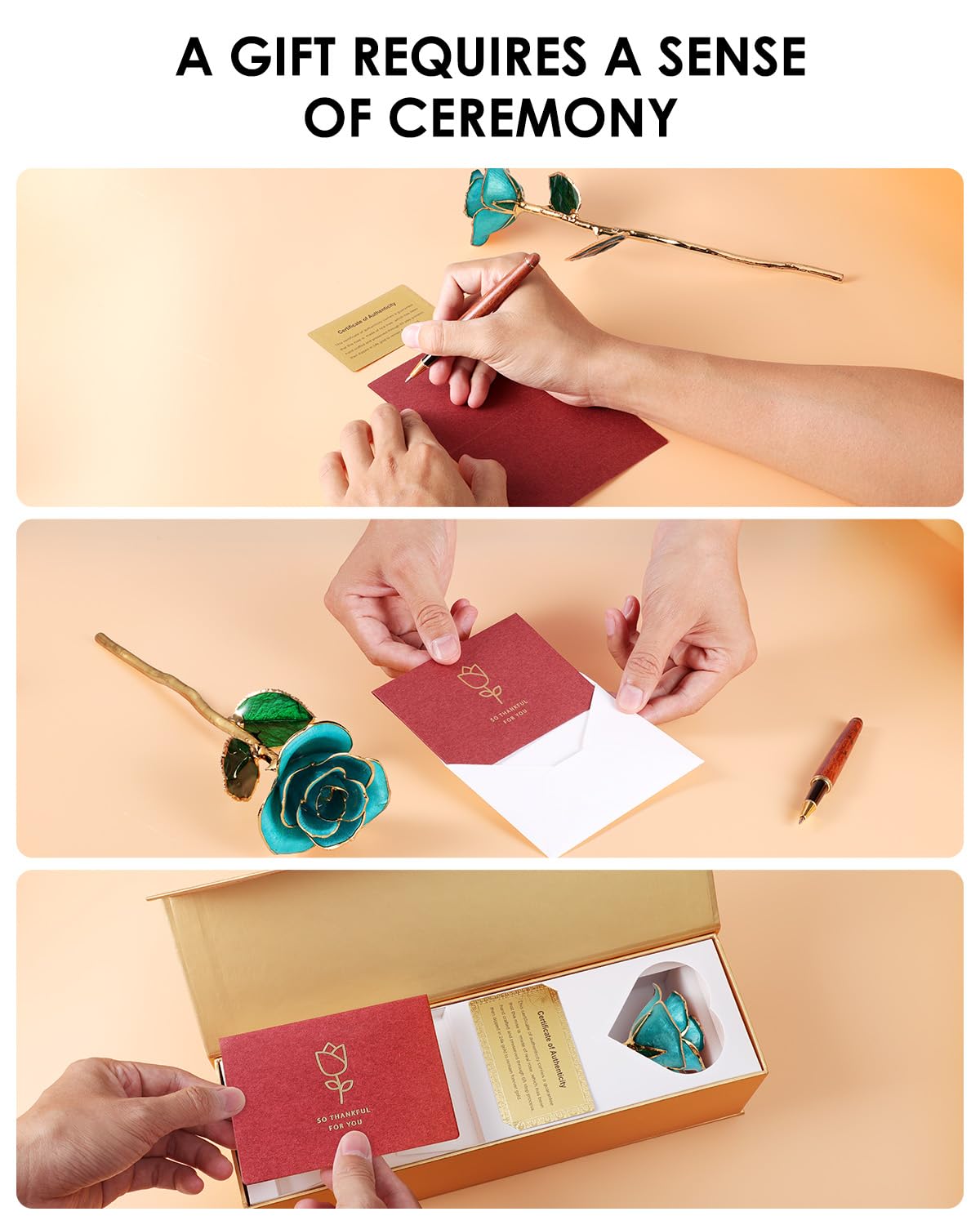 24K Gold Dipped Real Rose – Handcrafted, Bold, One of a Kind – Romantic Gift for Her – Ideal for Birthday, Anniversary, Mother’s Day, Valentine’s (Black)