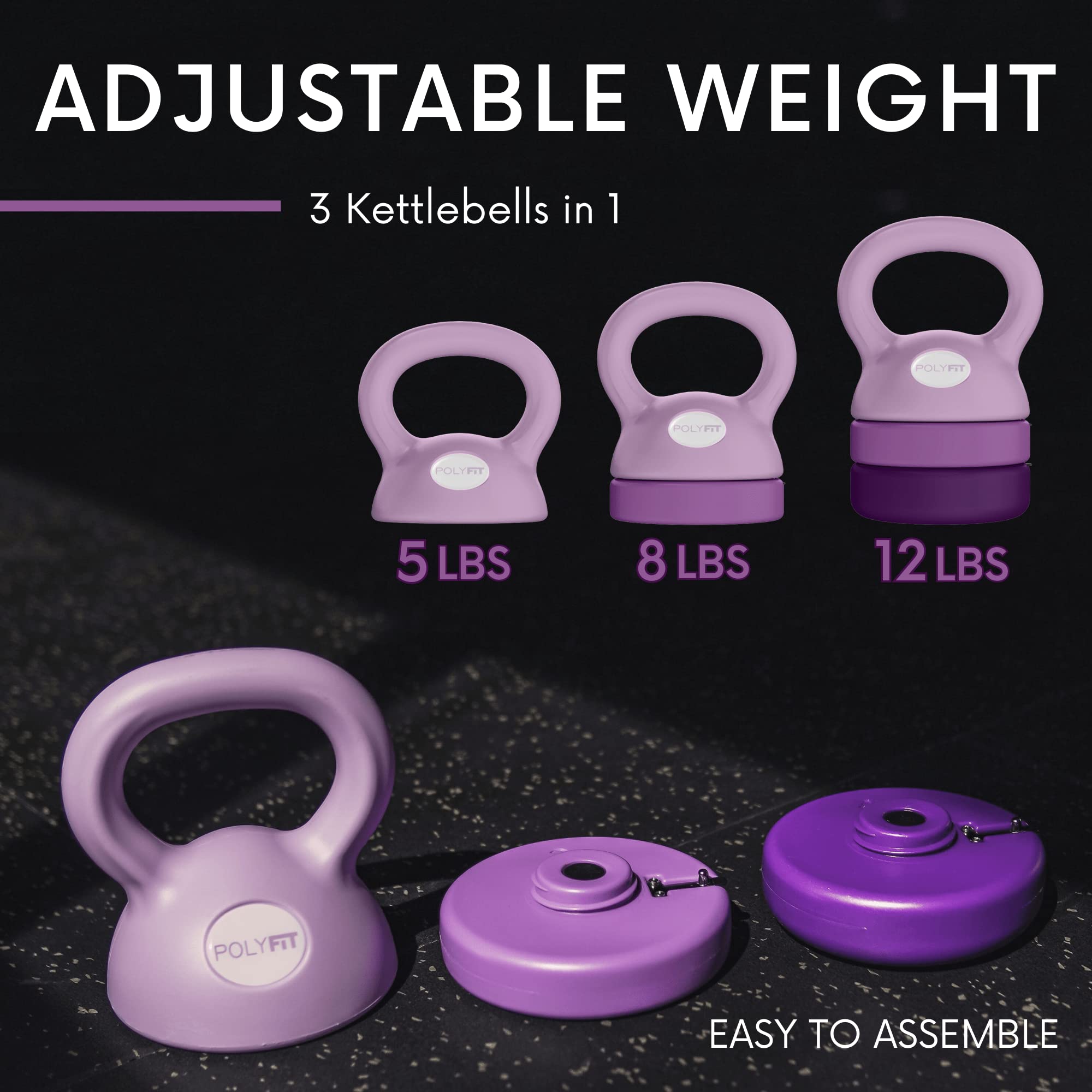 Polyfit Adjustable Kettlebell | 5 lb - 12 lb | Kettlebells Weights Set for Home Gym | Kettle Bell Sets for Women at Home