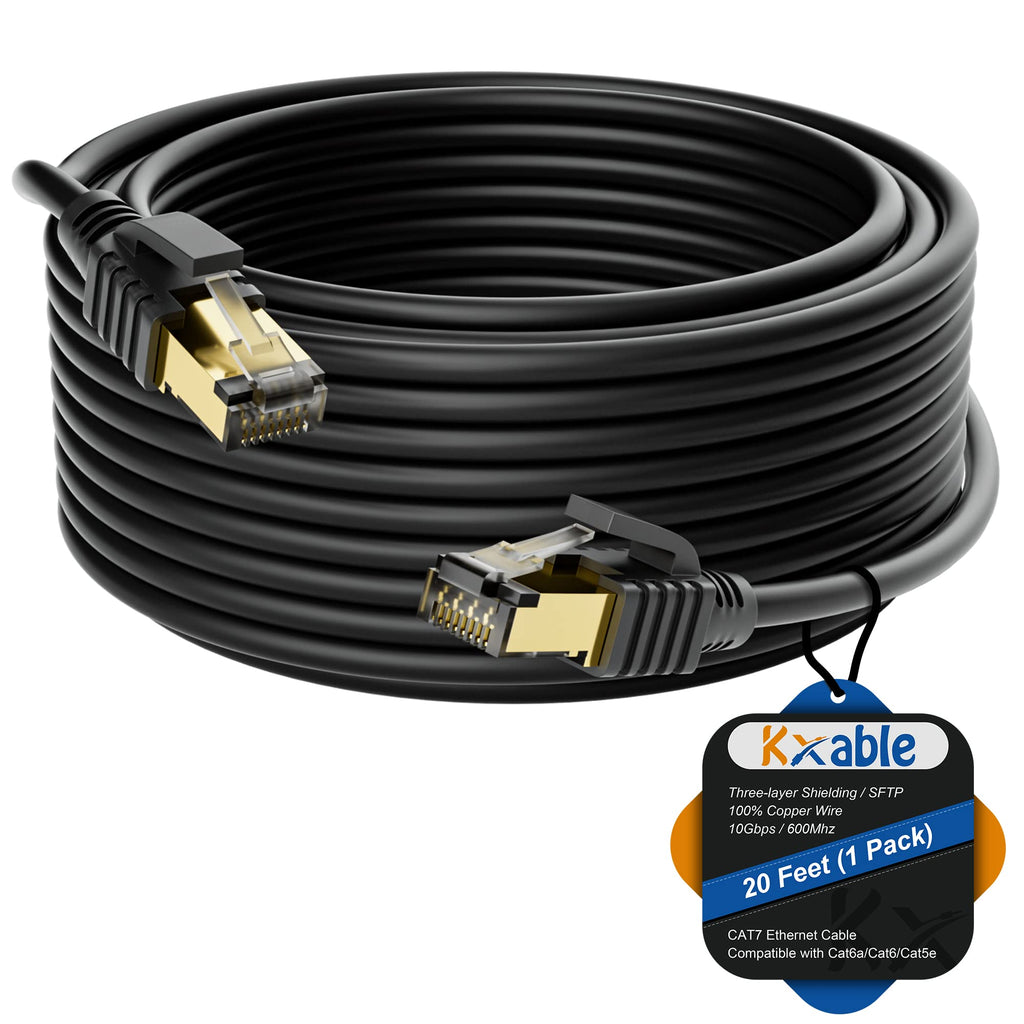 Kxable Cat 7 Ethernet Cable 1 Feet, Cat7 High Speed Internet Cord, CAT7 RJ45 LAN Network Cable, Triple Shielding SFTP 10Gbps 600Mhz Patch Cable, Compatible with CAT6A CAT6 CAT5E CAT5 Cable