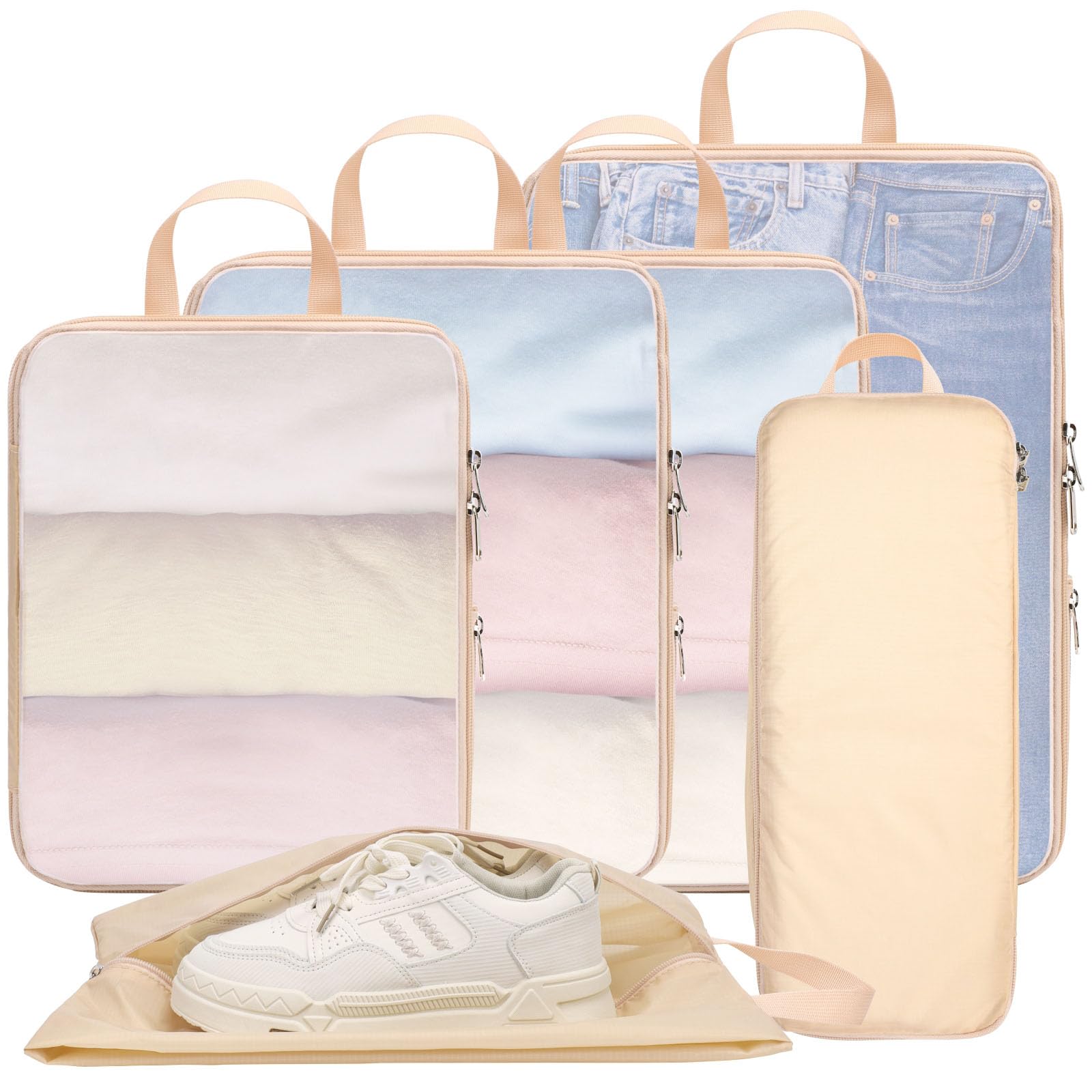 Cambond Compression Packing Cubes for Travel - Lightweight Expandable Travel Bags Luggage Organizers Travel Essentials Compression Cubes for Travel Space Saver for Carry on Suitcases Organizer