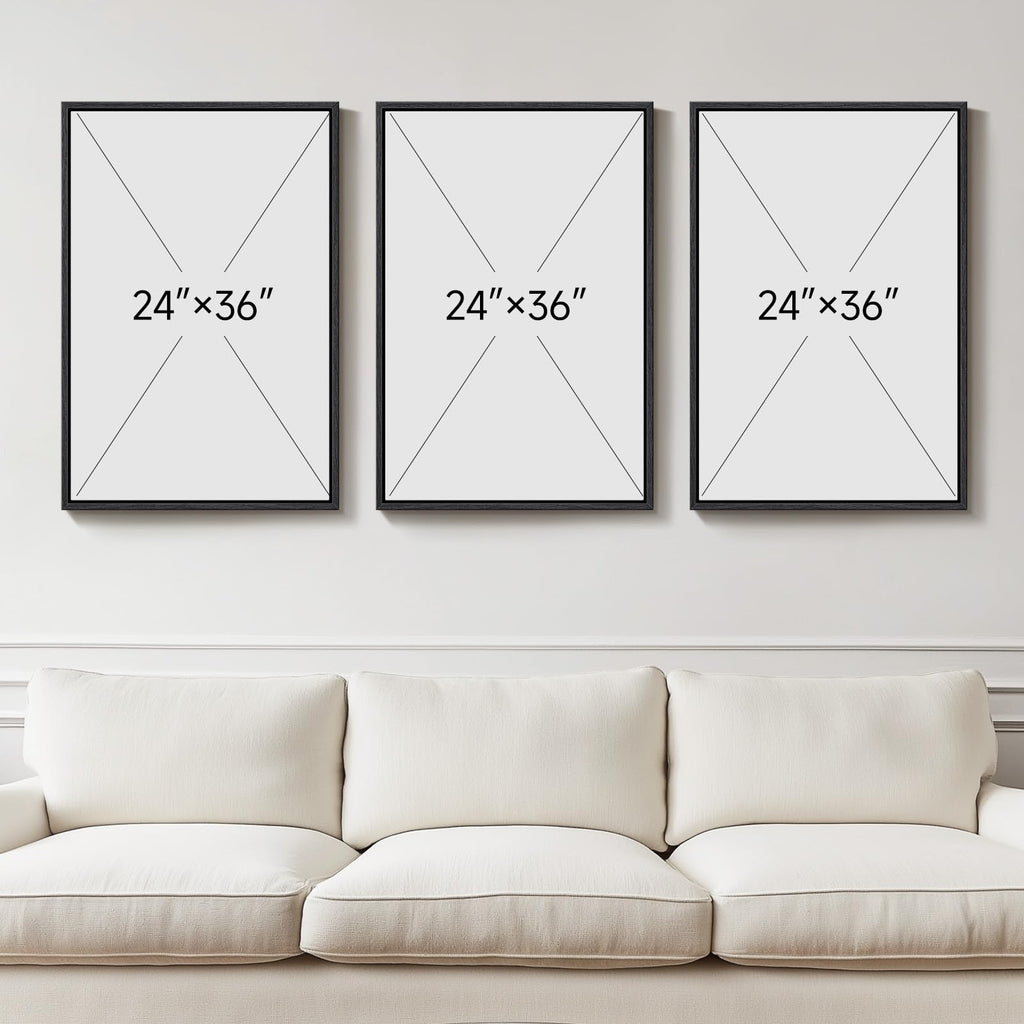Framed Black and White Modern Abstract Wall Art, 3 Piece Canvas Prints Paintings Artwork for Walls, Minimalist Black White Grey Pictures for Living Room Dining Room Bedroom Office Wall Decor 16x24 In
