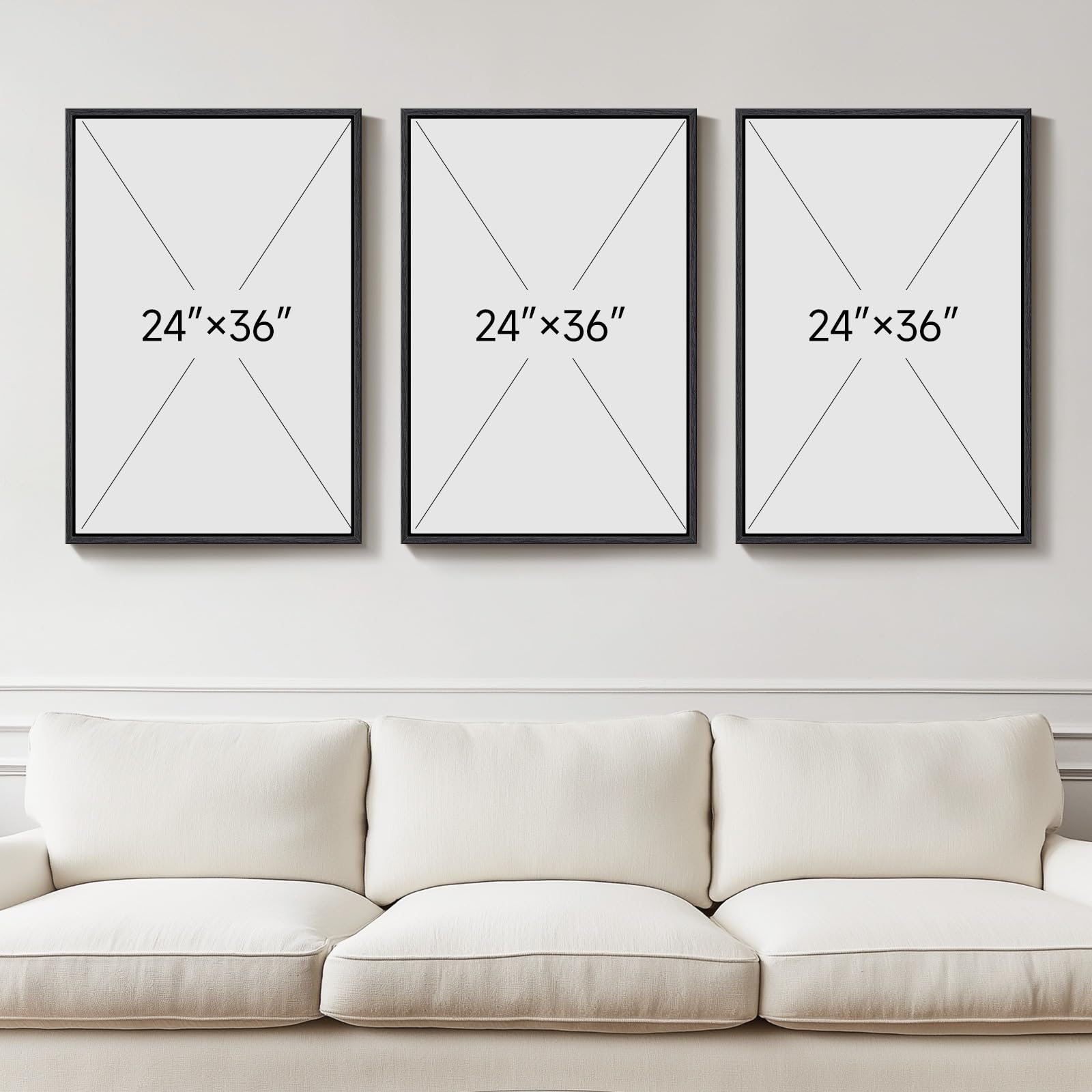 Framed Black and White Modern Abstract Wall Art, 3 Piece Canvas Prints Paintings Artwork for Walls, Minimalist Black White Grey Pictures for Living Room Dining Room Bedroom Office Wall Decor 16x24 In