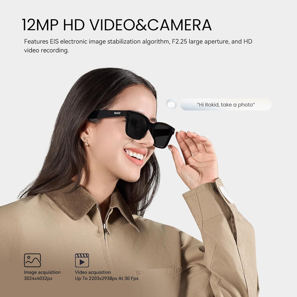Rokid Ai Glasses Style (Non-Display), 2026 Smart Audio Sun Glasses with ChatGPT & Gemini, Real-Time Translation, 12MP Camera, Voice-Controlled Assistant, Hands-Free Calls, Productivity for Travel