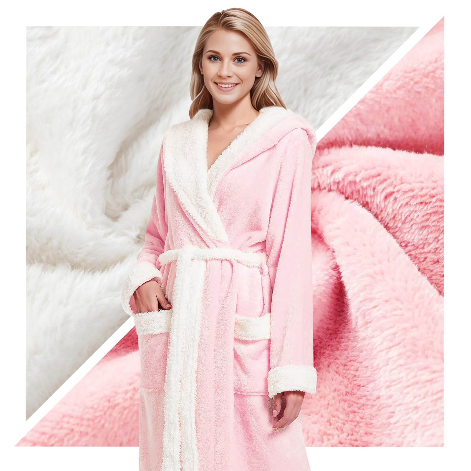 Inner Wish Women Hooded Plush Robe, Fleece Highly Absorbent Cozy Warm Bathrobe