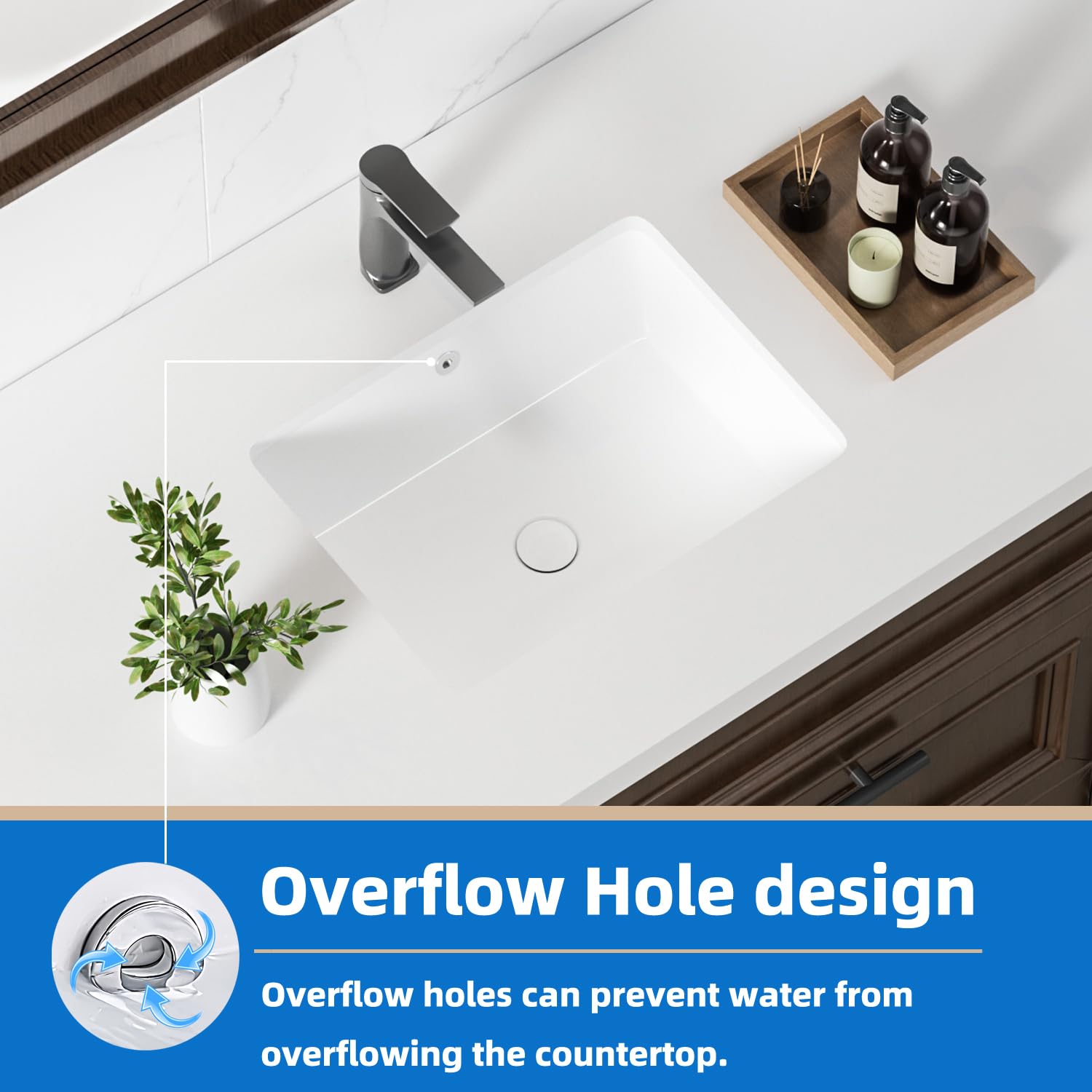 KINGWONG 14 Inch Small Square Undermount Bathroom Sink, 13.75" Ceramic White Porcelain Under Counter Basin for Vanity, Modern Rectangular Sink with Overflow Hole, Easy to Clean, Interior 11.5" x 11.5"