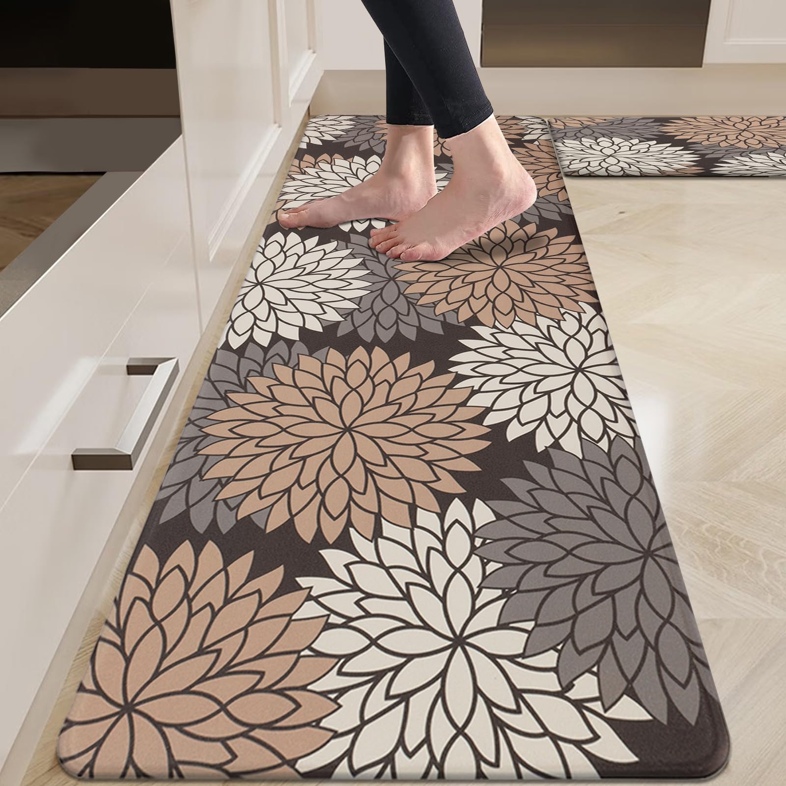 HEBE Anti Fatigue Kitchen Rugs Sets of 2, Non Slip Kitchen Mats for Floor, Waterproof Cushioned Comfort Standing Carpet for Kitchen Sink, Home Office, Laundry Room