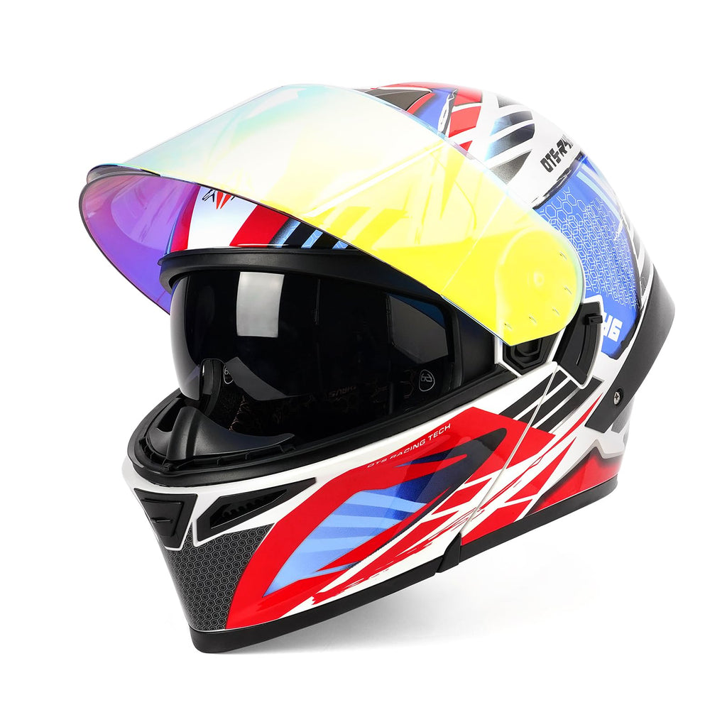 Orthrus Modular LED Full Face Motorcycle Helmet - DOT Approved Flip-Up Dual Visor Sun Shield & Bluetooth Ready for Adults Men Women - Street Bike/Motocross (Dobermann Gold, S)