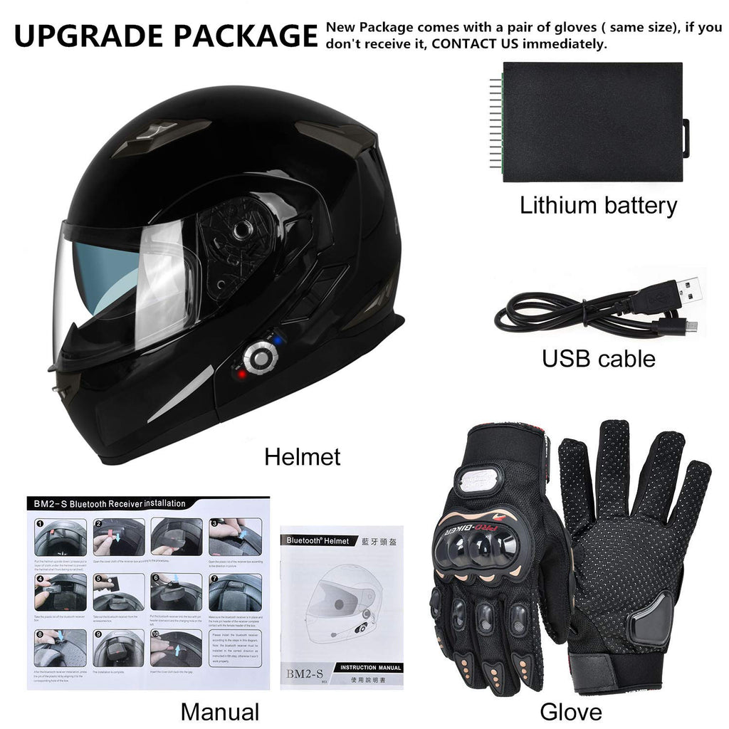 FreedConn BM2-S Bluetooth Motorcycle Helmet, Flip-Up Modular Motorbike Helmet, 500M Connectivity for 2-3 Riders, Voice Dial, Hands-Free Call, MP3, FM, DOT Certified (Medium, Gloss Black)