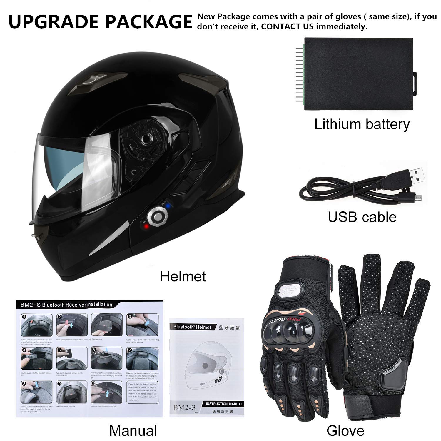 FreedConn BM2-S Bluetooth Motorcycle Helmet, Flip-Up Modular Motorbike Helmet, 500M Connectivity for 2-3 Riders, Voice Dial, Hands-Free Call, MP3, FM, DOT Certified (Medium, Gloss Black)