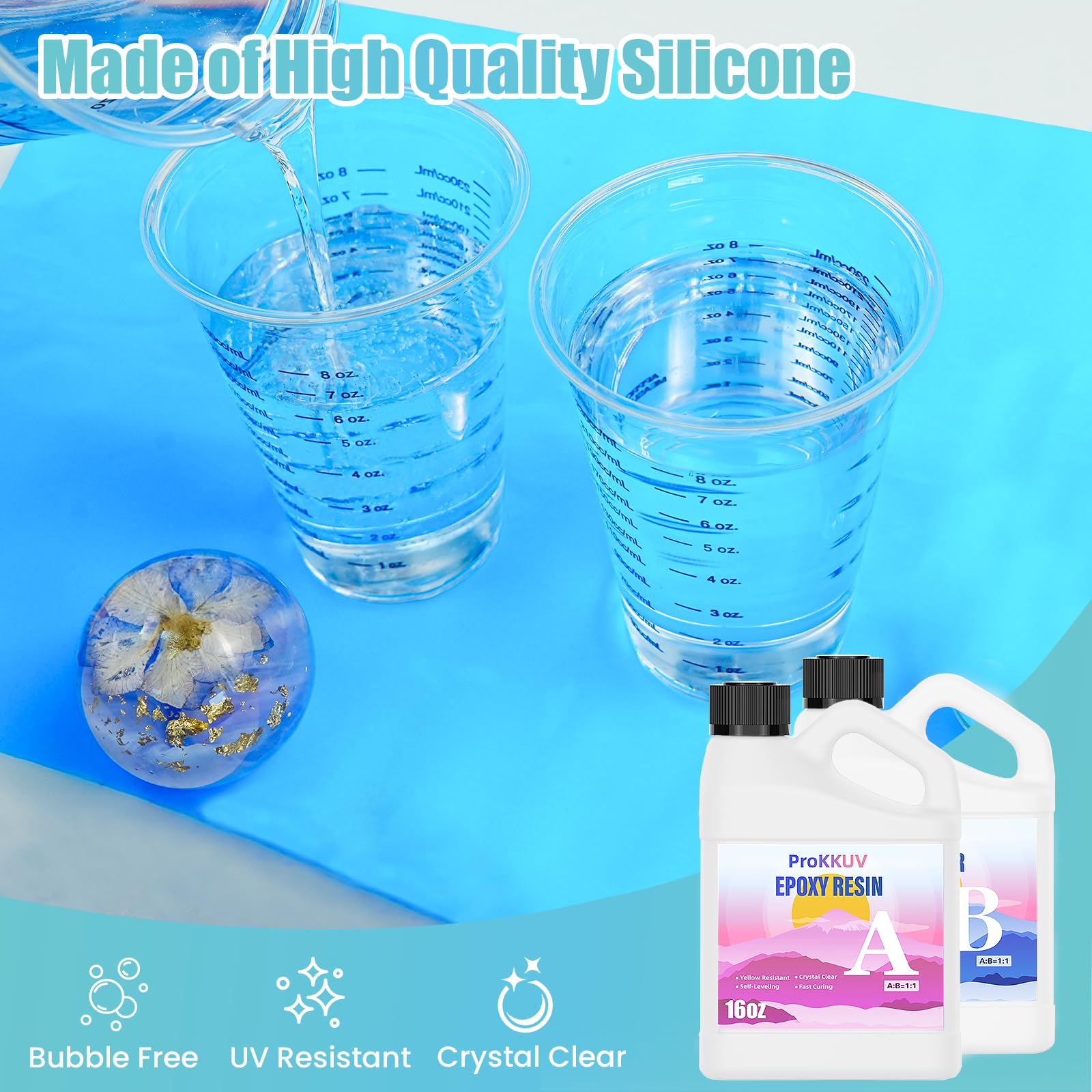 Epoxy Resin Kit, 1Gallon Kit Crystal Clear Resin Epoxy, Bubble Free, No Yellowing, UV Resistant, Food Safe with, Easy Mix 1:1 for DIY Crafts Jewelry Making