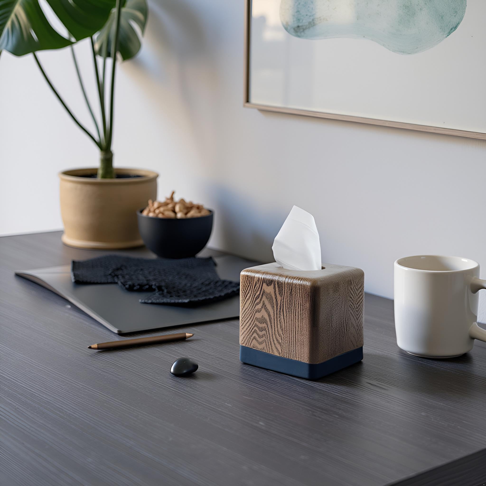 Hymmah Square Tissue Box Cover Holder with Tray,Unique Cube Design Tissue Dispenser Cover Decor for Vanity Counter Tops Also Great for Bedroom and Living Room