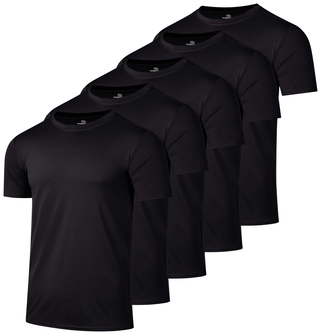 Real Essentials 5 Pack: Men's Dry-Fit Short Sleeve Crew Neck T Shirts Fitness Running Gym Workout Cool Exercise Athletic Tee
