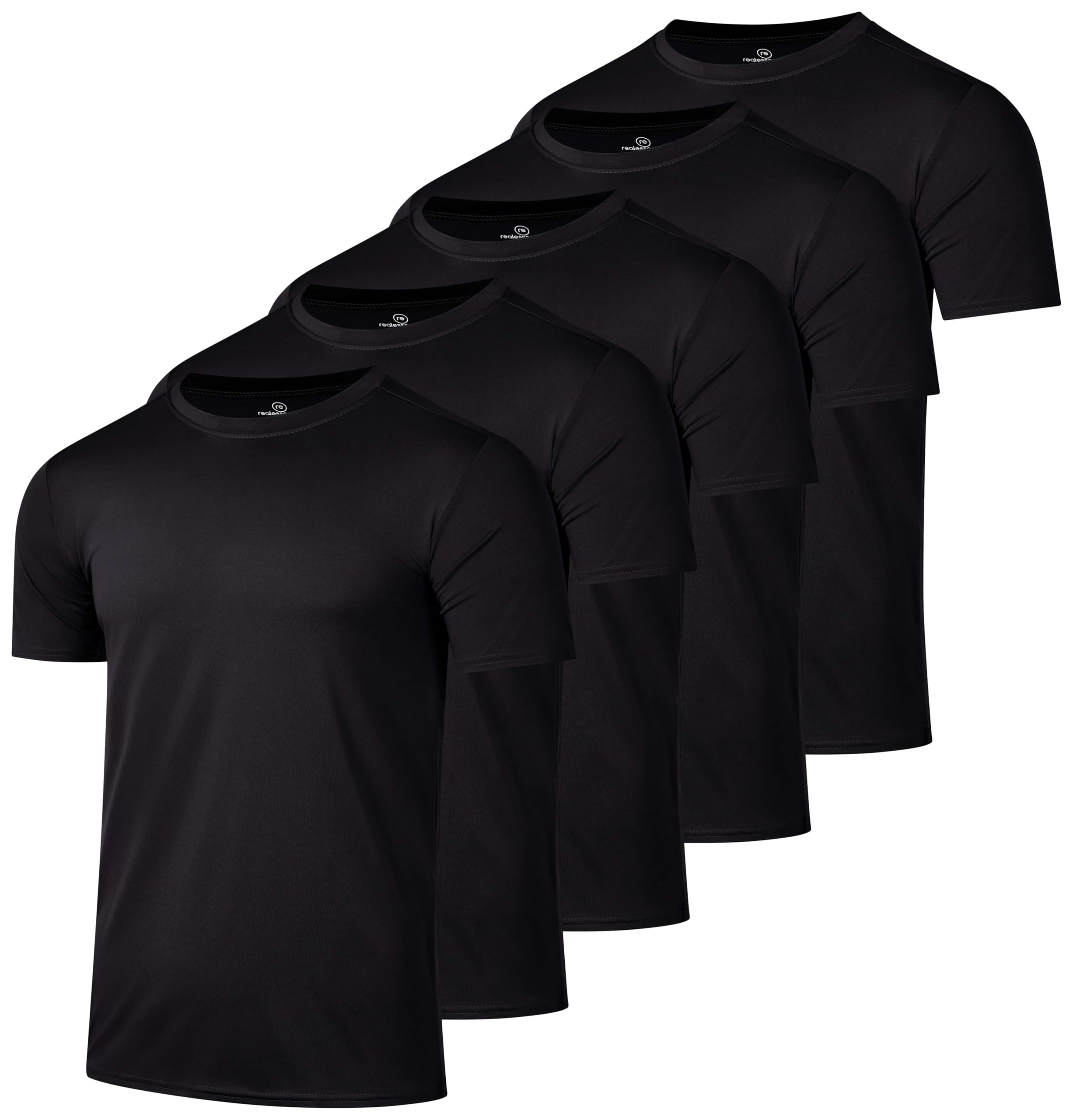 Real Essentials 5 Pack: Men's Dry-Fit Short Sleeve Crew Neck T Shirts Fitness Running Gym Workout Cool Exercise Athletic Tee