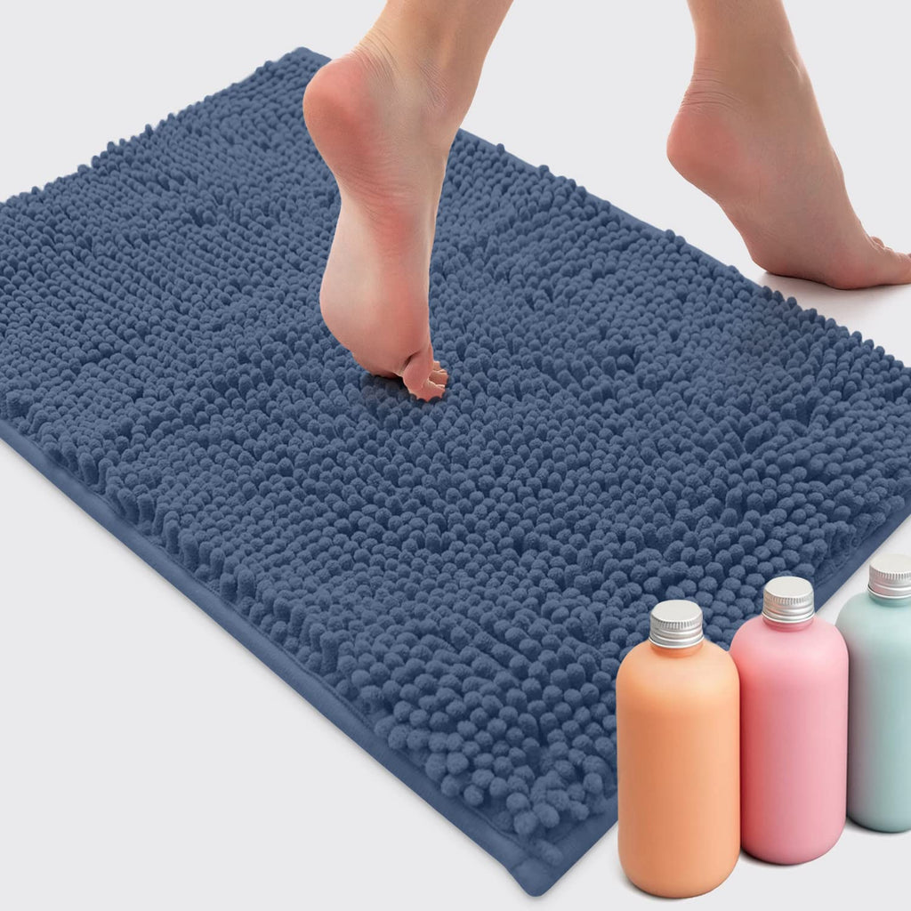 LuxUrux Bath Mat, Extra-Soft Plush Non-Slip Bathroom Rug, Luxury Chenille Microfiber Material, Super Absorbent Shaggy Bath Rug. Machine Wash & Dry (17 x 24 inches, Warm Grey)