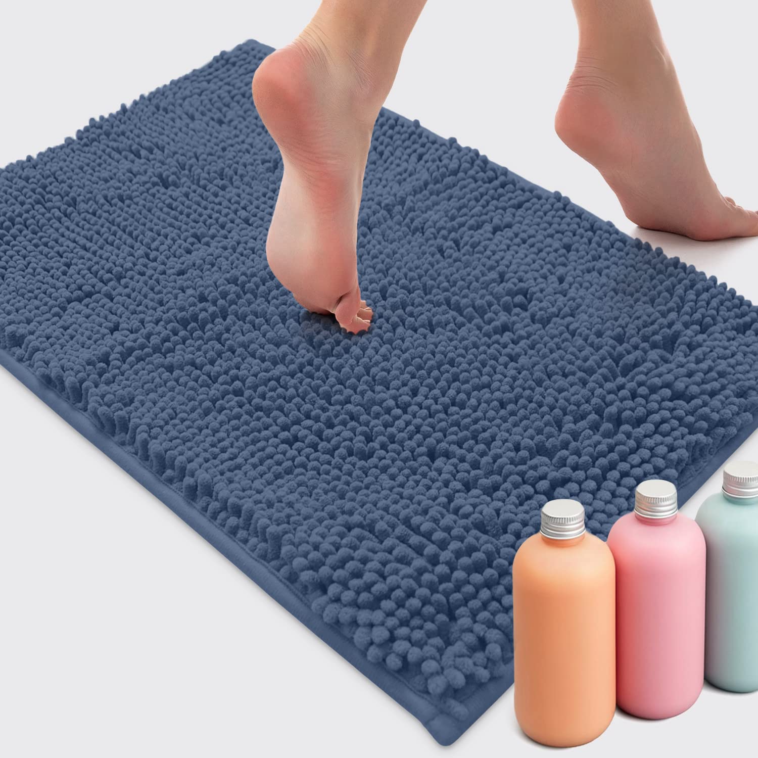 LuxUrux Bath Mat, Extra-Soft Plush Non-Slip Bathroom Rug, Luxury Chenille Microfiber Material, Super Absorbent Shaggy Bath Rug. Machine Wash & Dry (17 x 24 inches, Warm Grey)
