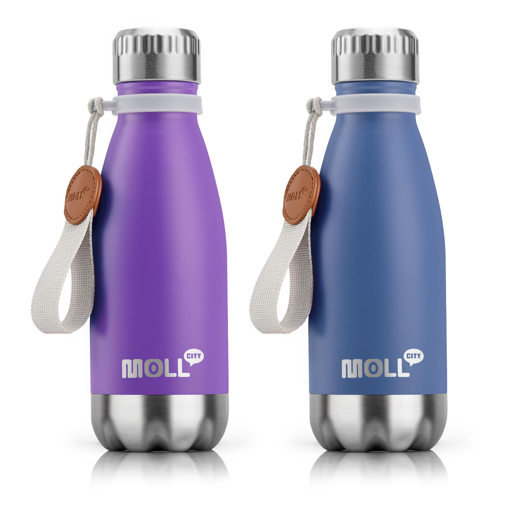 9 oz Water Bottle for Kids-Small Stainless Steel Water Bottle for School Vacuum Insulated Metal Leak Proof Cola Shape Water Flask for Boys Girls(Baby Blue)