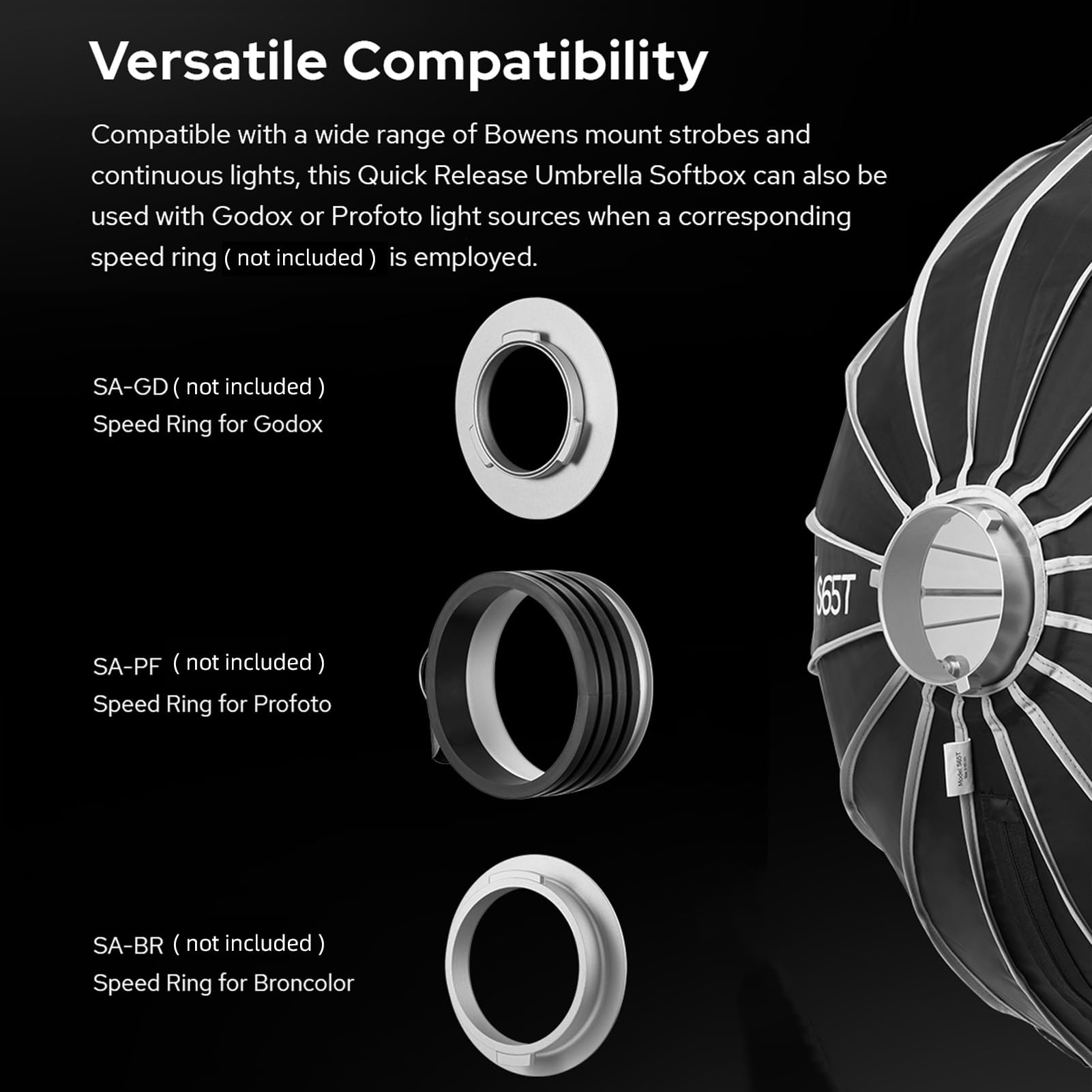 Godox S65T 65cm/25.6in Quick Release Umbrella Softbox Professional Foldable Softbox with Standard Bowen Mount & Diffusers for Photography Studio