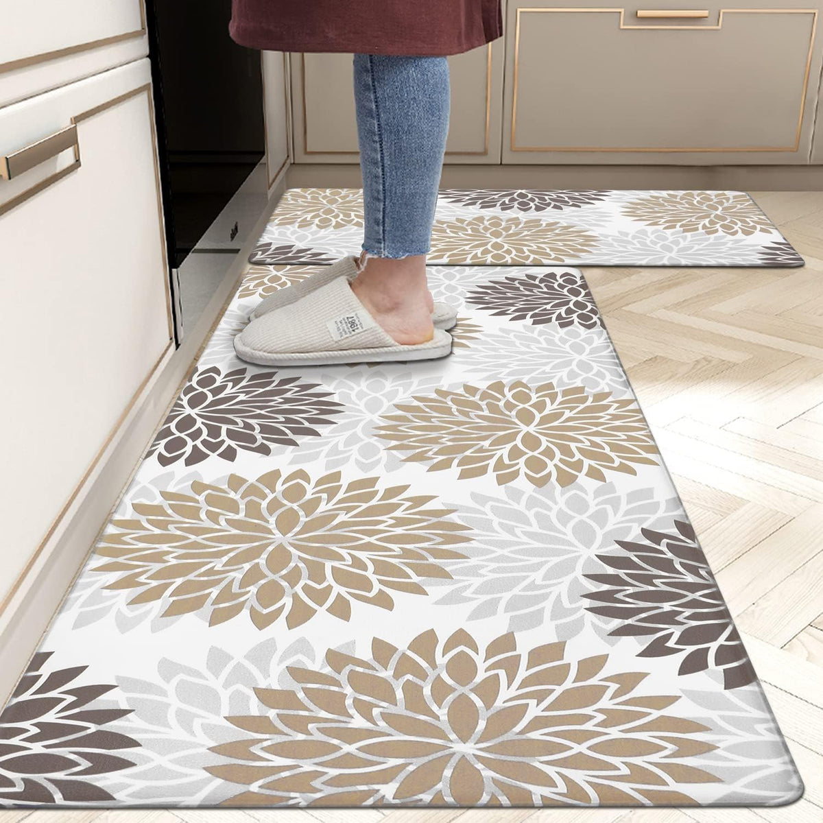 HEBE Anti Fatigue Kitchen Rugs Sets of 2, Non Slip Kitchen Mats for Floor, Waterproof Cushioned Comfort Standing Carpet for Kitchen Sink, Home Office, Laundry Room