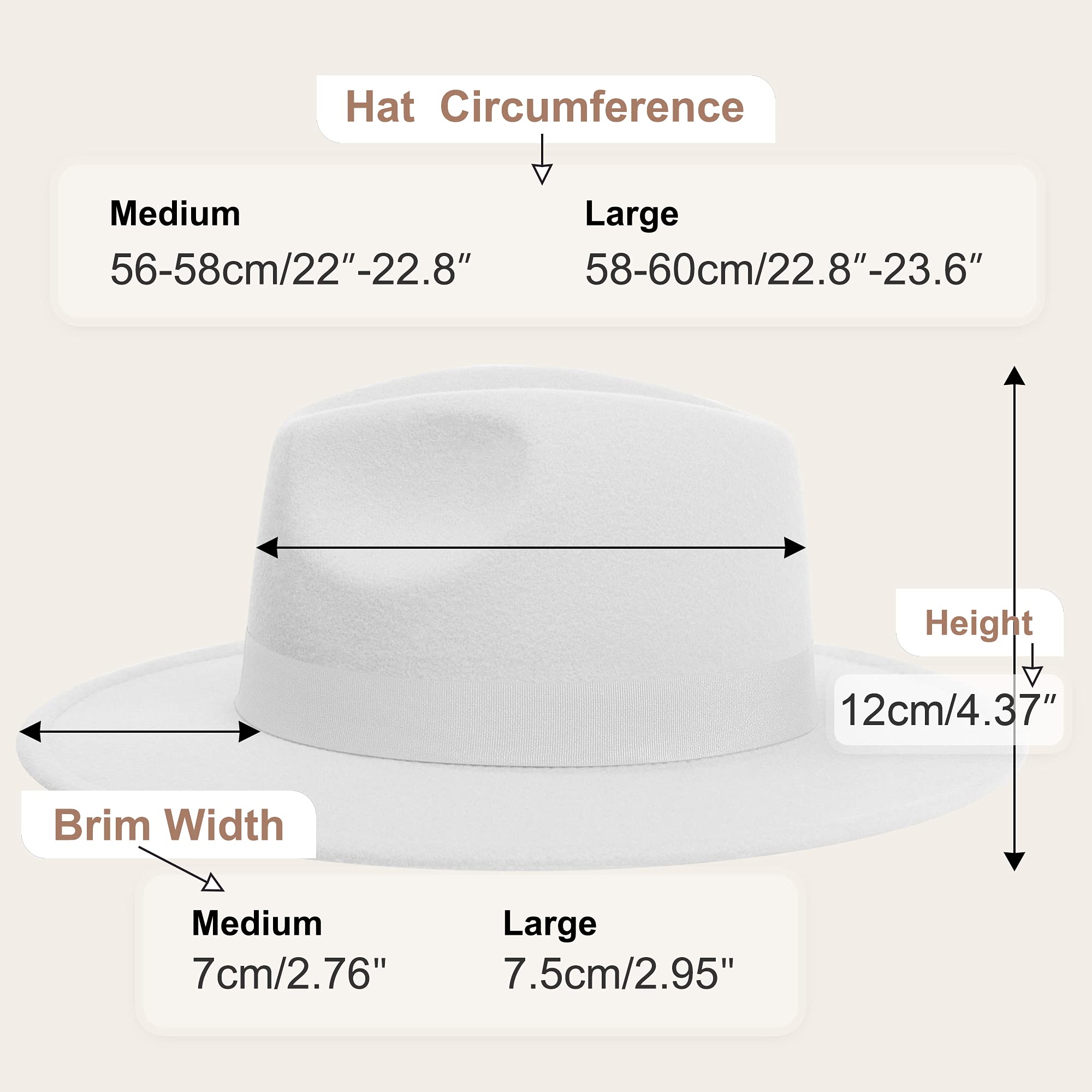 KUJUHA Fedora Hats for Mens/Womens Felt FedoraHats Two Tone Wide Brim Fedora Hats Rancher Hat