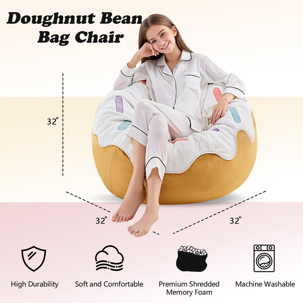 Sports Baseball Bean Bag Chair - Luxurious Bean Bag Chairs for Kids Teens Adults - Floor Sofa Couch with Filler - Plush BeanBag Furniture for Living Room Bedroom College Dorm - 32 Inch