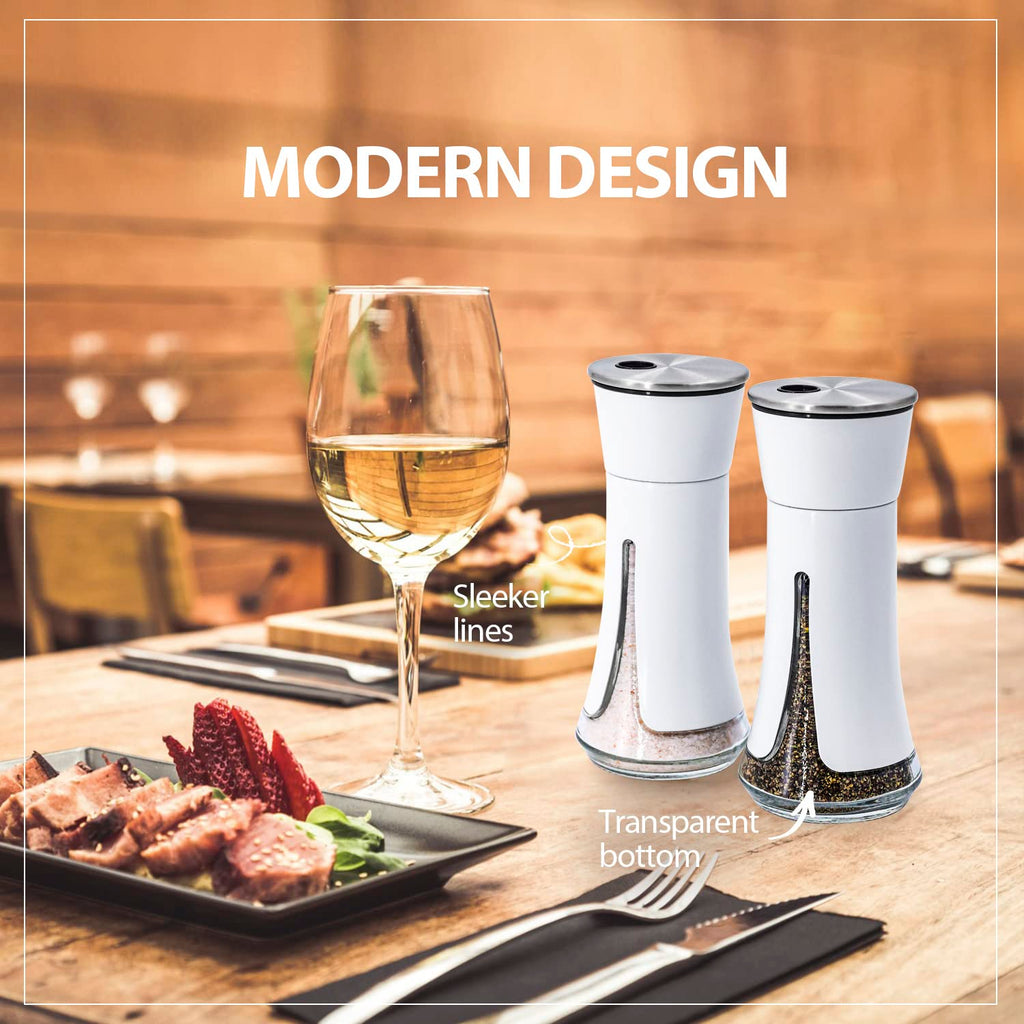 Black Salt and Pepper Shakers by Aelga, Salt Shaker with Adjustable Pour Holes, Black Kitchen Accessories, Decor for Kitchen,Restaurants,Camp,BBQ