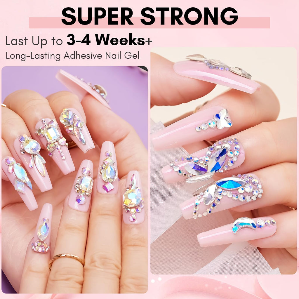 Makartt Rhinestone Glue for Nails: Super Strong Gel Nail Glue for Nail Charms Gems Decorations, 3D Gel Nail Art Bling Jewel Diamonds for Salon & DIY Manicure, 30ML UV Lamp Cured Need Beauty Gifts