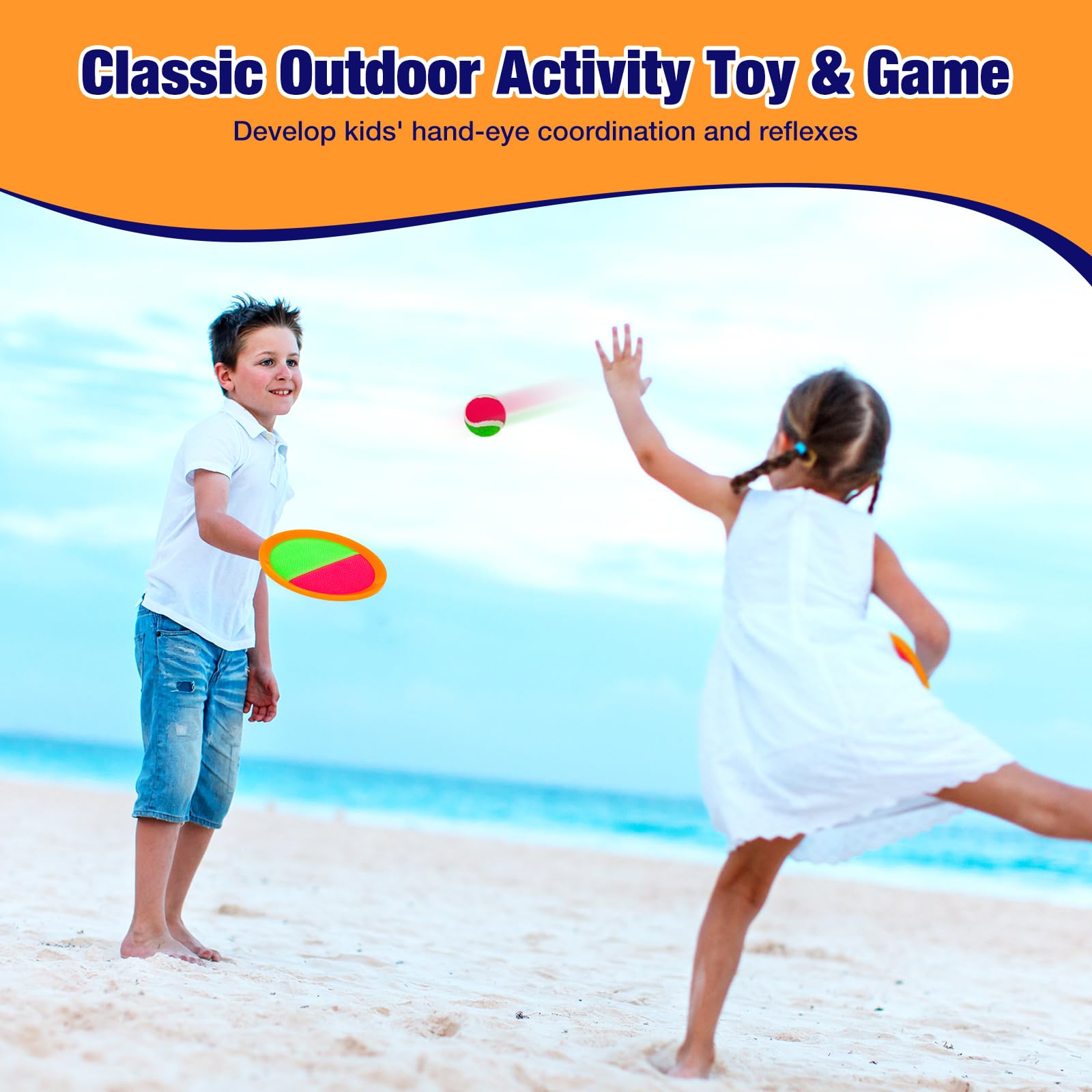 Toss and Catch Ball Game Set - Outdoor & Indoor Sports Toys for Kids - Outside Games for Yard, Lawn, Camping, Beach, Pool - Classic Sticky Paddle Ball Toy for 3 4 5 6 7 8-12 Year Old Boys Girls Gifts