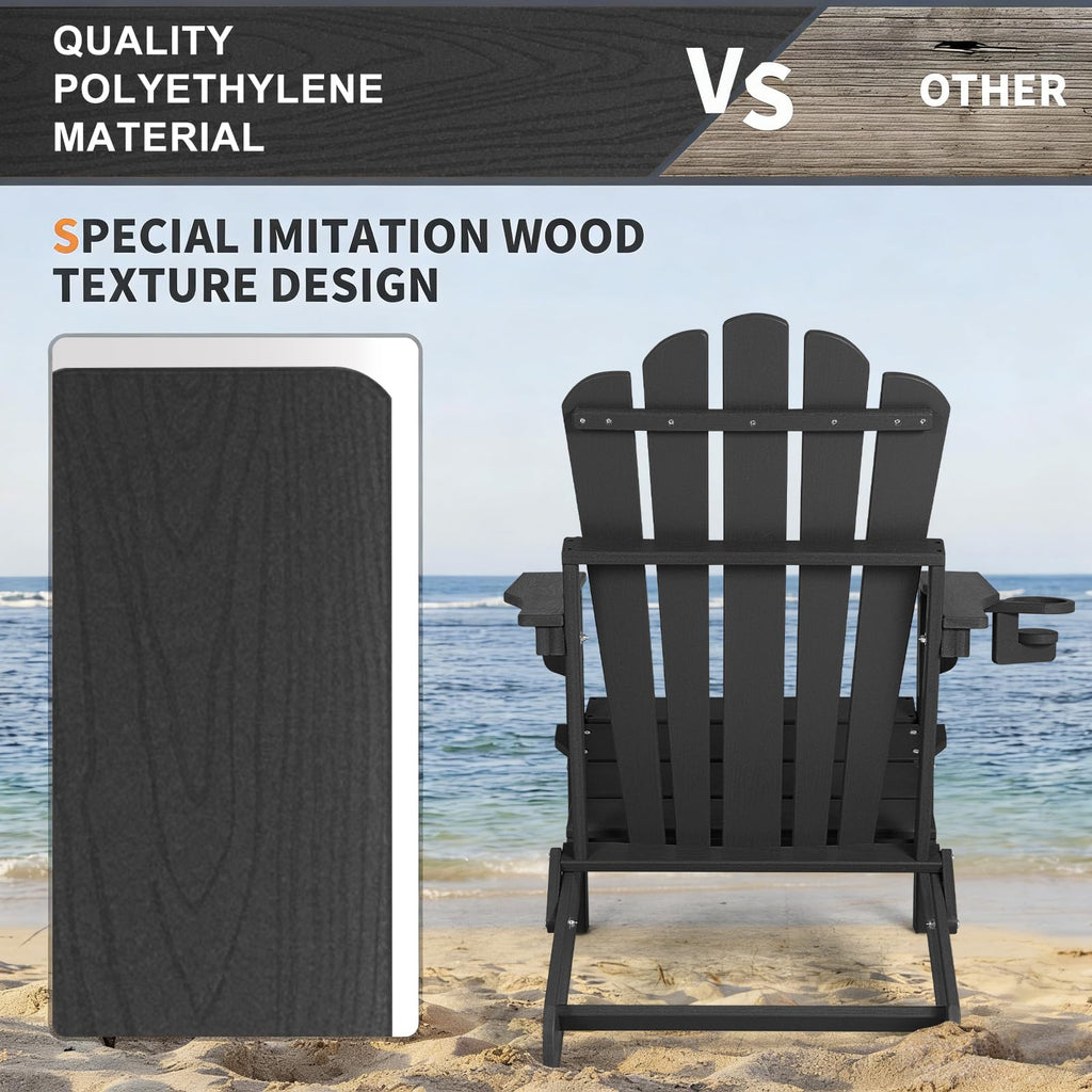 FUNBERRY Folding Adirondack Chair, Fire Pit Chairs with Cup Holder | HDPE All Weather, Quick-Folding, No Rot or Rust or Crack, UV Fade Shield, 400LBS Weight Capacity, Easy-Clean for Outside