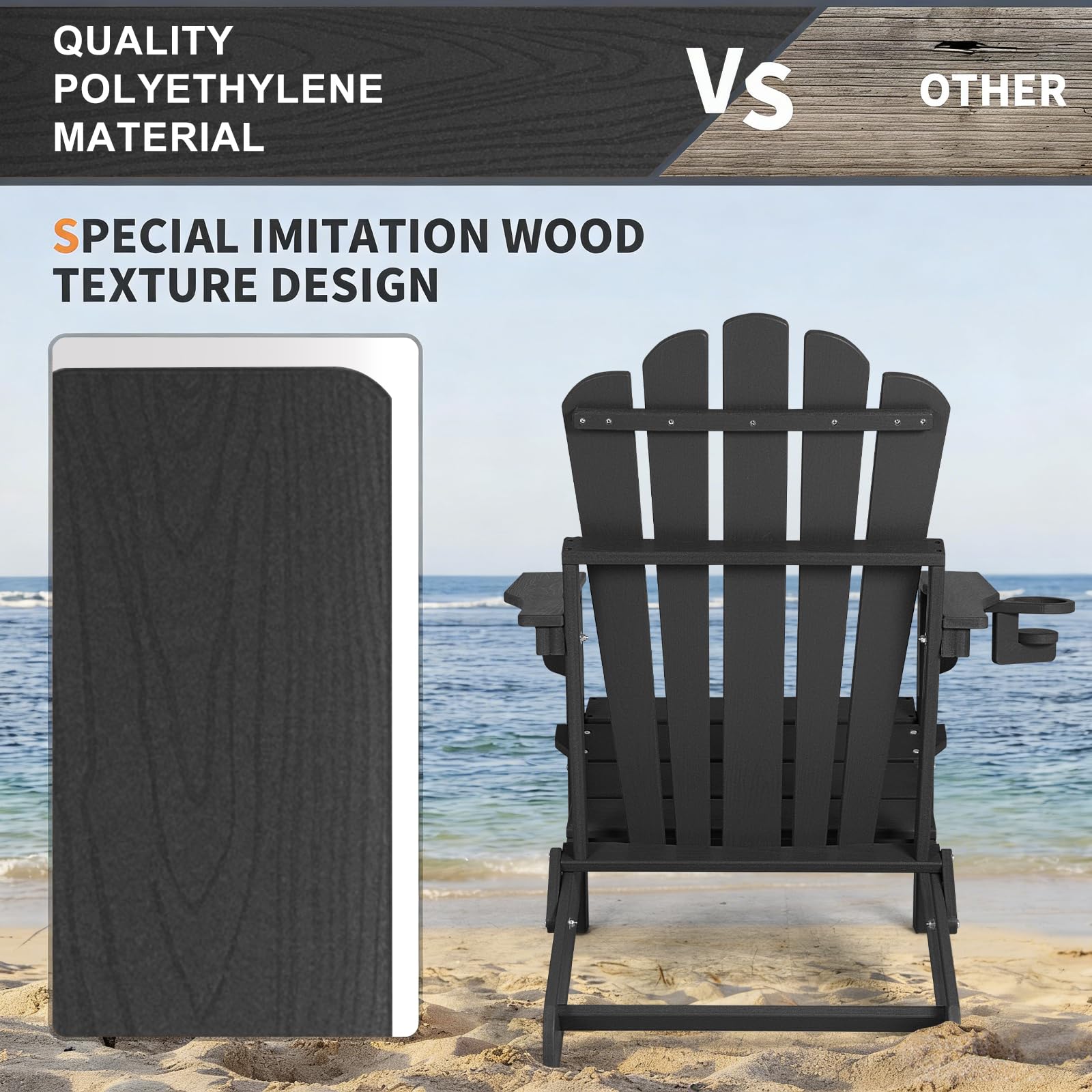 FUNBERRY Folding Adirondack Chair, Fire Pit Chairs with Cup Holder | HDPE All Weather, Quick-Folding, No Rot or Rust or Crack, UV Fade Shield, 400LBS Weight Capacity, Easy-Clean for Outside
