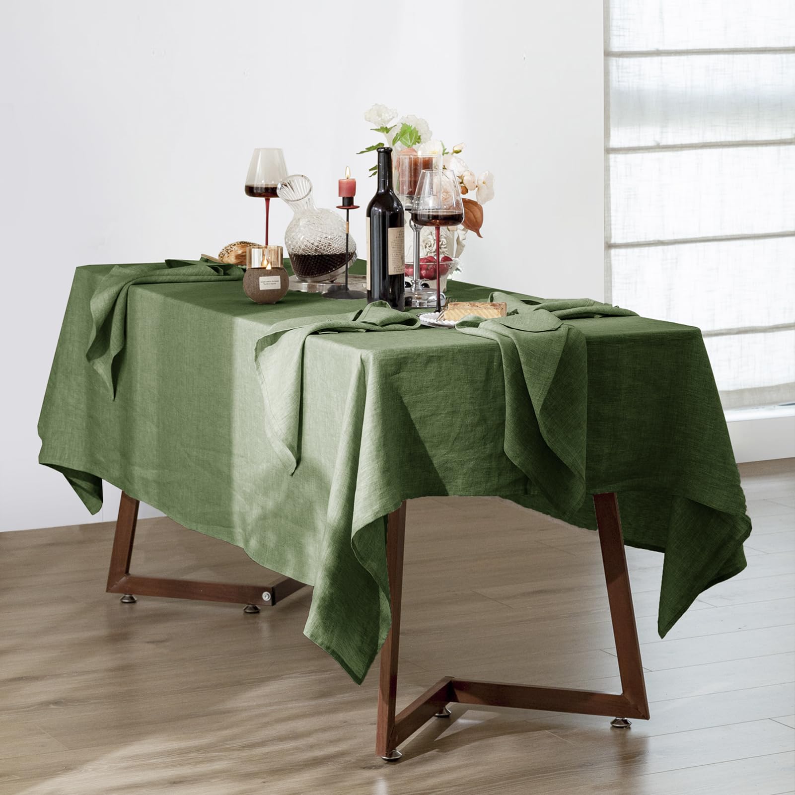 Talasily Linen Tablecloth 100% Pure Linen Table Cloth 60x84 Inches Rectangle Tablecloths Washable Cloths for Kitchen, Dining, Buffet Parties, Holidays, Picnic, Weddings and Restaurants-Caramel